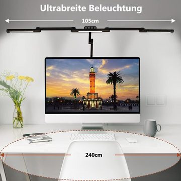 MUPOO LED Schreibtischlampe Schreibtischlampe LED dimmbar, 24W 105CM Büro LED Tischlampe, Einstellbarer Lichtbalken, Touch-Steuerung, 5 Helligkeitsstufen, 5 Stufen der Farbtemperatur (3000K-6500K), intelligenter Lichtsensor, 1300 LM, 5 Helligkeitsstufen, 5 Stufen der Farbtemperatur (3000K-6500K)