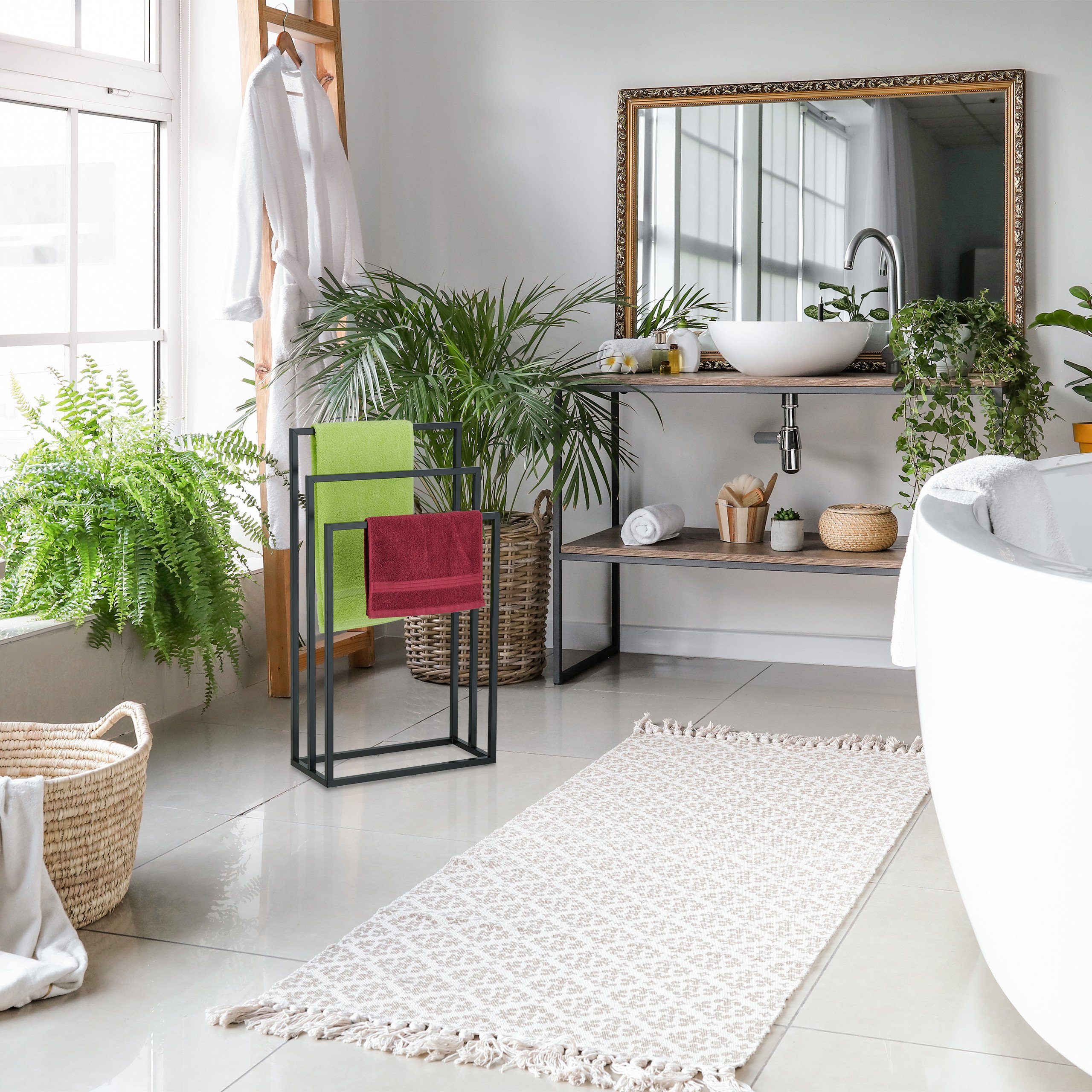 relaxdays Handtuchständer Schwarzer Handtuchständer 3 Stangen günstig online kaufen