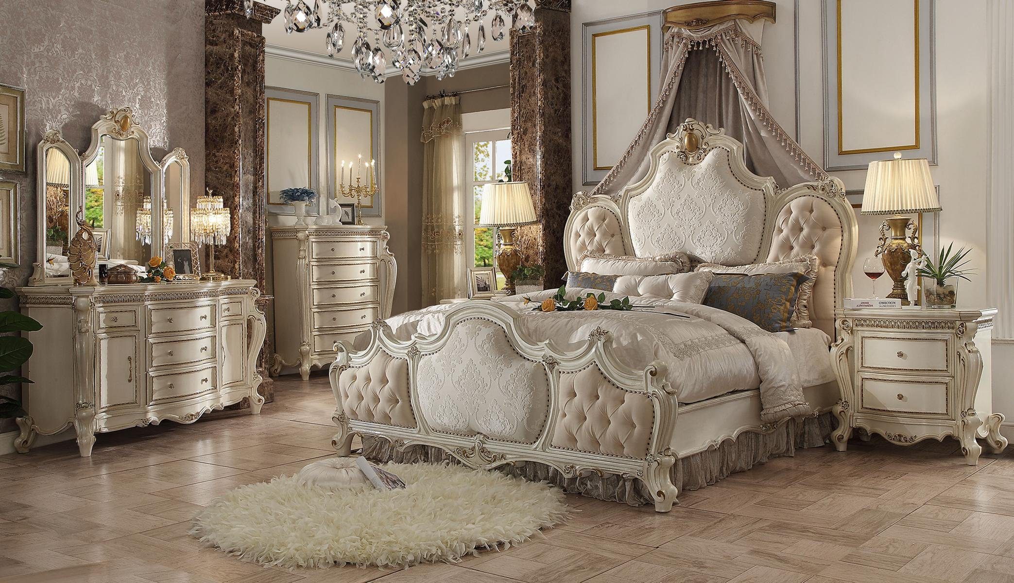 JVmoebel Polsterbett Antiker Chesterfield Doppel-Ledersessel in Weiß, Barock Stil, Made in Europa