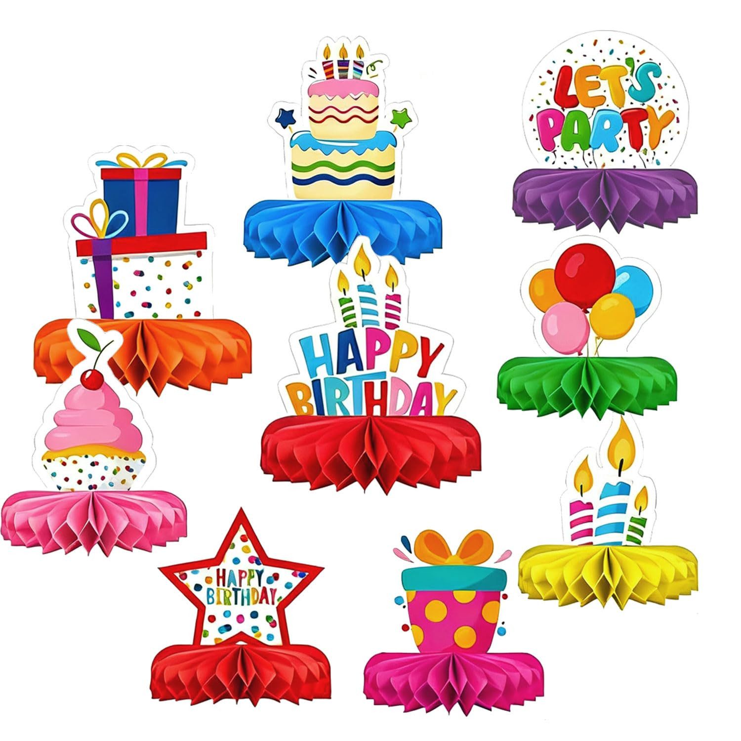 FOUORTUNATE-BEE Dekoobjekt 9 Stück Bunte Happy Birthday Tischdeko Party Deko (Tischdekoration Geburtstag Tischaufsätze Tisch Ornament für Geburtstag Party, 9 St)