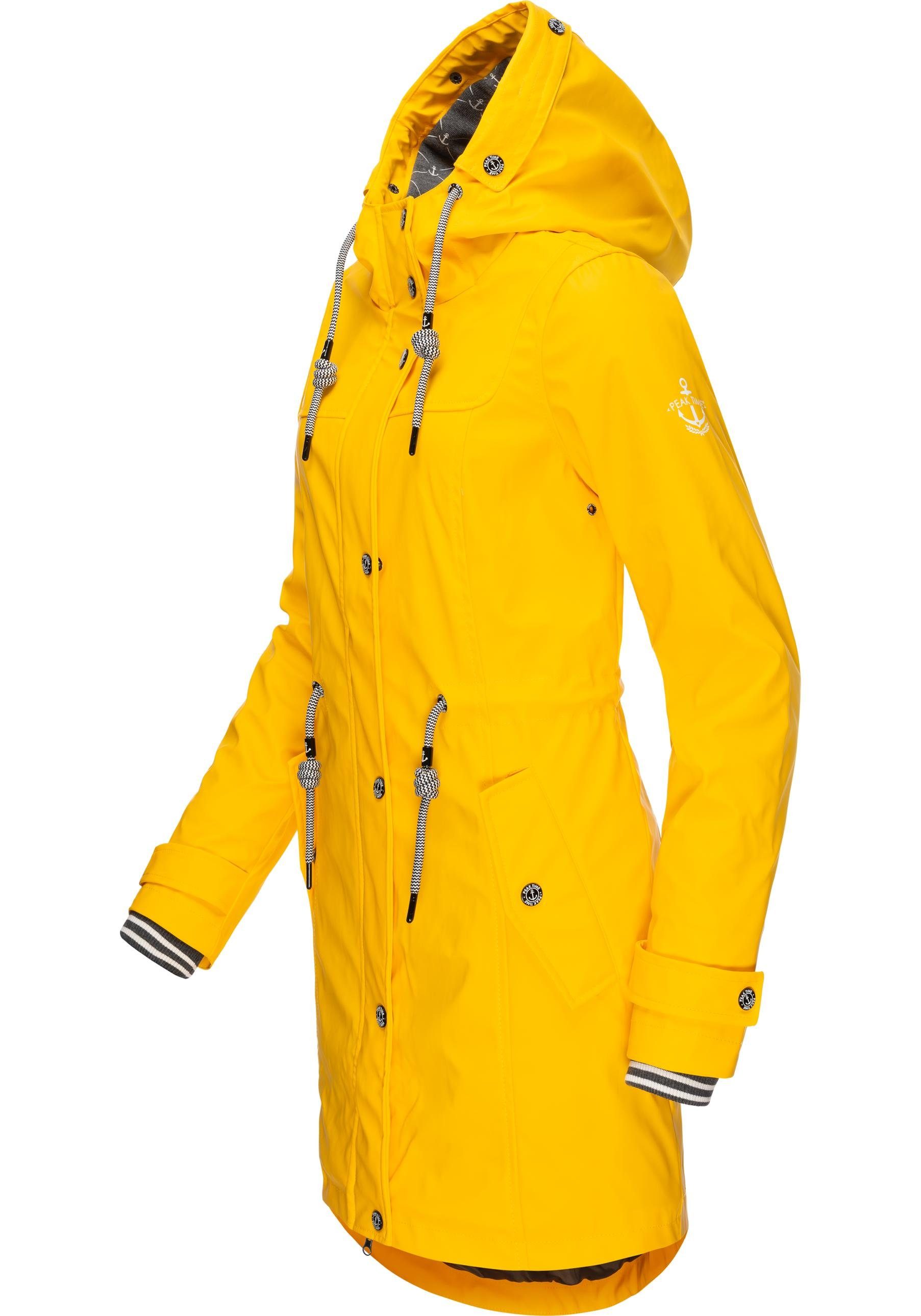 Damen Regenmantel TIME PEAK für taillierter L60042 stylisch dottergelb Regenjacke