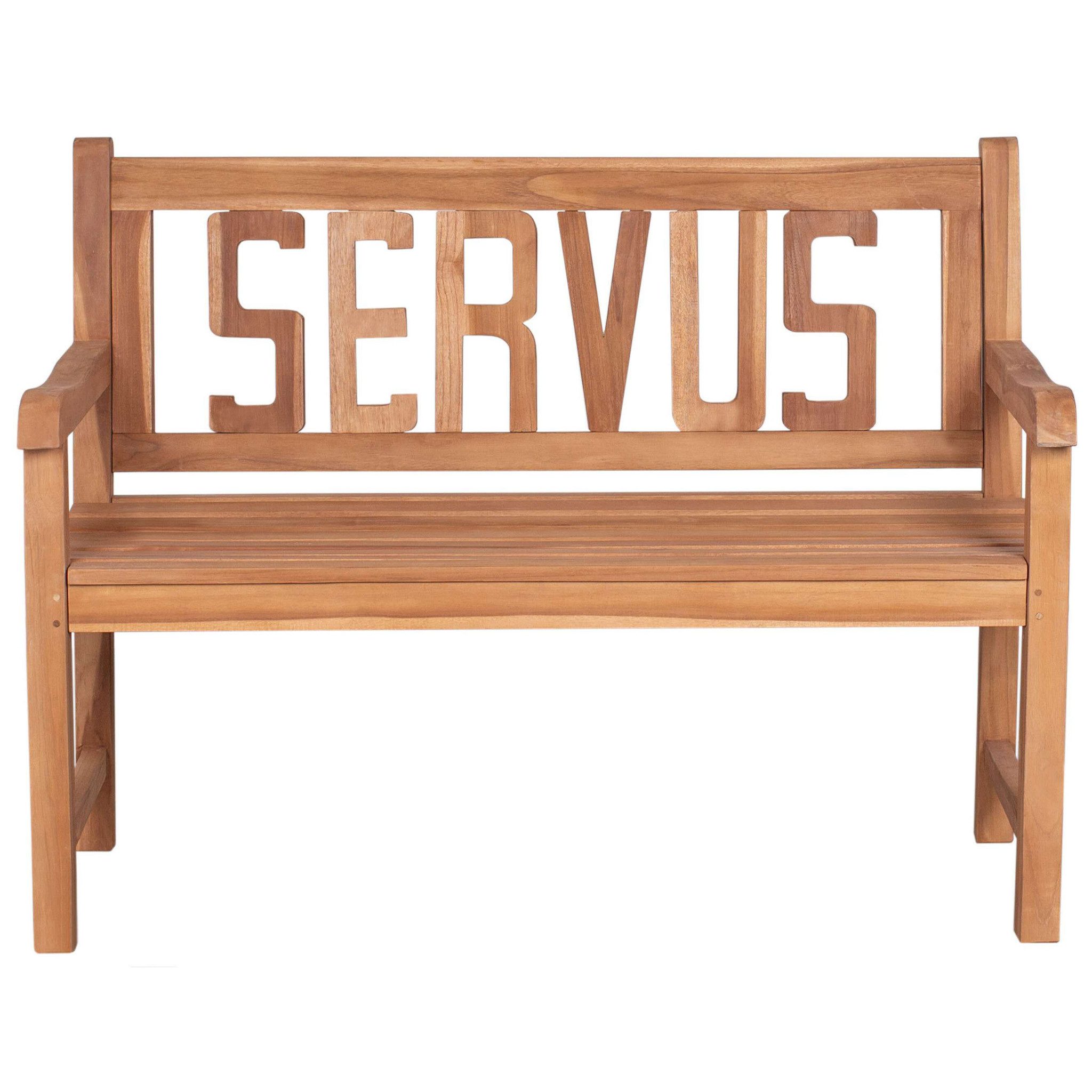bene living Gartenbank SERVUS 120 cm - Teakholz, geschwungende Armlehnen - Rückenlehnen mit SERVUS-Schriftzug