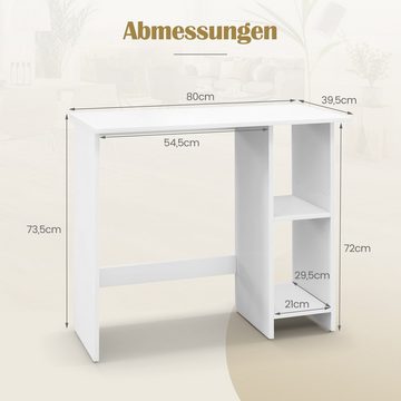 COSTWAY Schreibtisch, mit verstellbarer Ablage Bürotisch klein 80x39,5x73,5cm