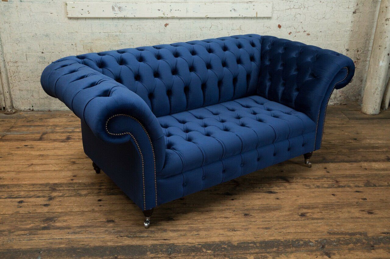 Couch Chesterfield 2 Polster Klassische Sitzer Garnitur JVmoebel Chesterfield-Sofa, Sofa Blau