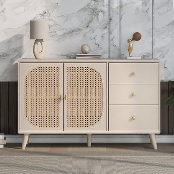 OKWISH Sideboard Esszimmer Wohnzimmer Kommode Stehschrank (Aufbewahrung Sideboard TV-Tisch, 1 St., mit Türen und Schubladen Sideboard), mit großem Stauraum Offwhite Creme Breite 120 cm