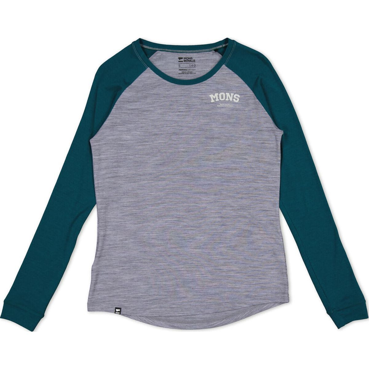 Mons Royale Longsleeve Womens Icon Merino Raglan Long Sleeve Ultraleichtes Merino Long Sleeve für das ganze Jahr mit