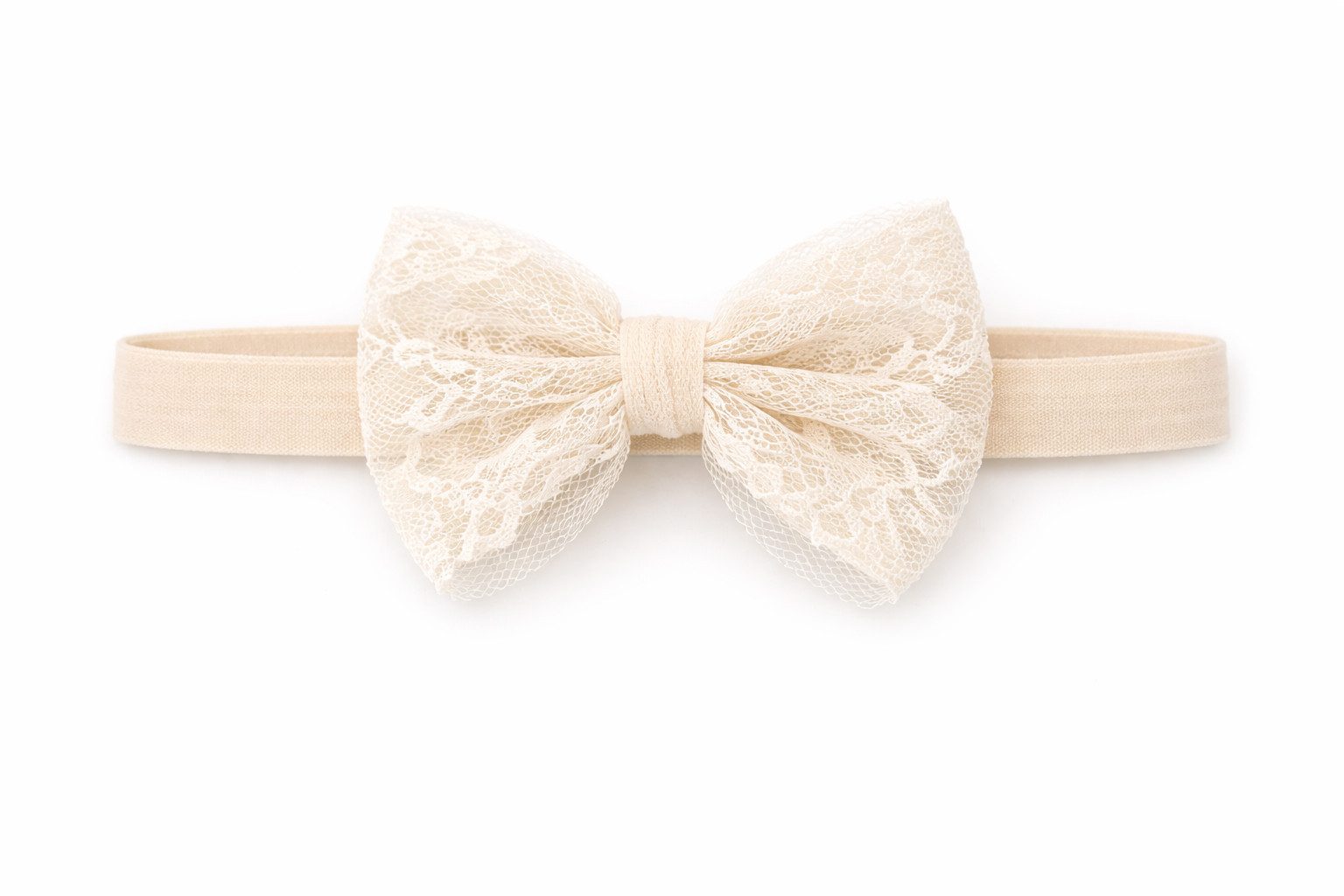 La Bortini Stirnband Baby Stirnband mit Schleife Kopfband für Taufe Kopfschmuck (Haarschmuck, festlich, für Mädchen, in Crem oder Weiß) elastisch, weich, in cre – Bild 2 von 3