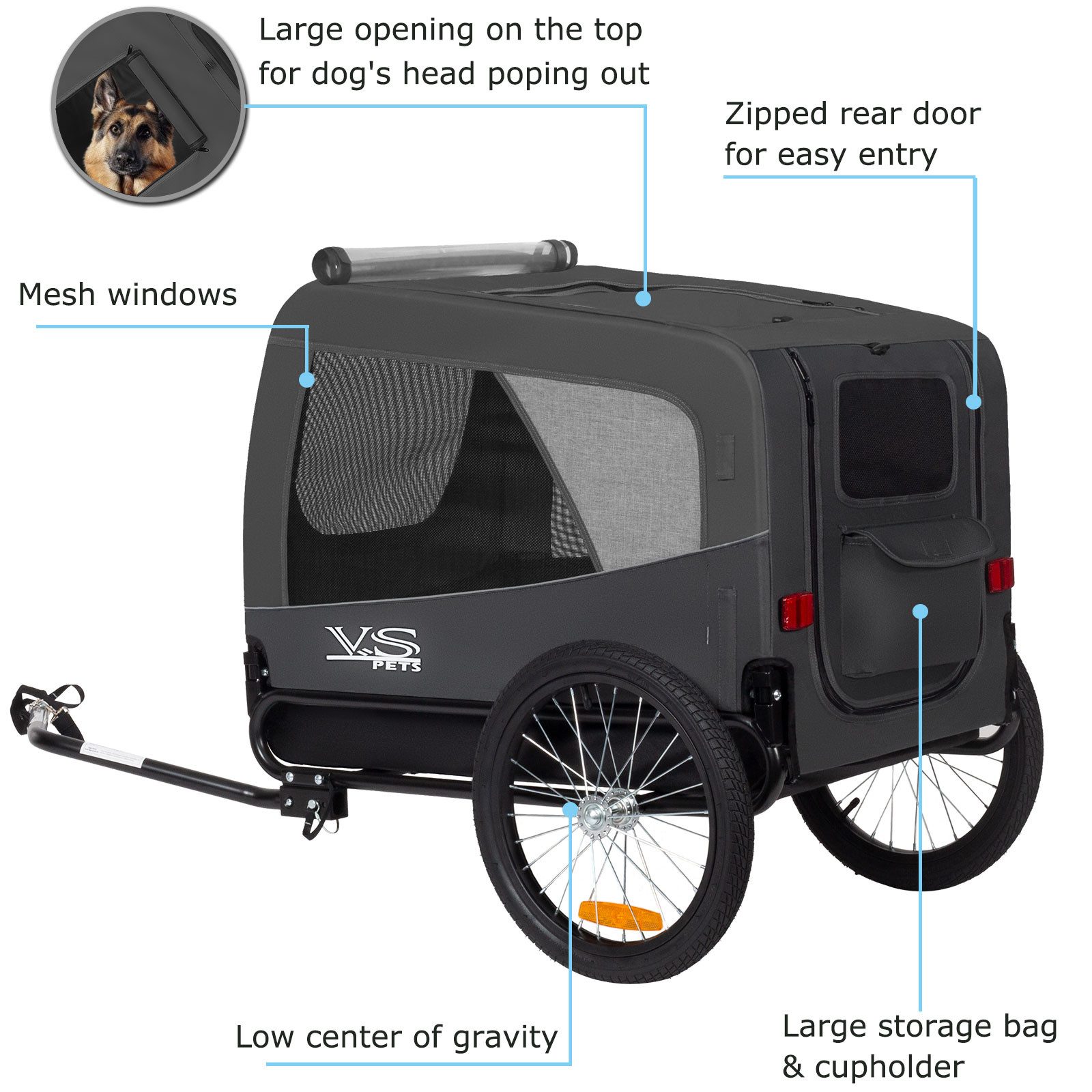 TIGGO Fahrradhundeanhänger Tiggo VS Pets L Hundeanhänger Fahrradanhänger für Hunde bis 35 kg