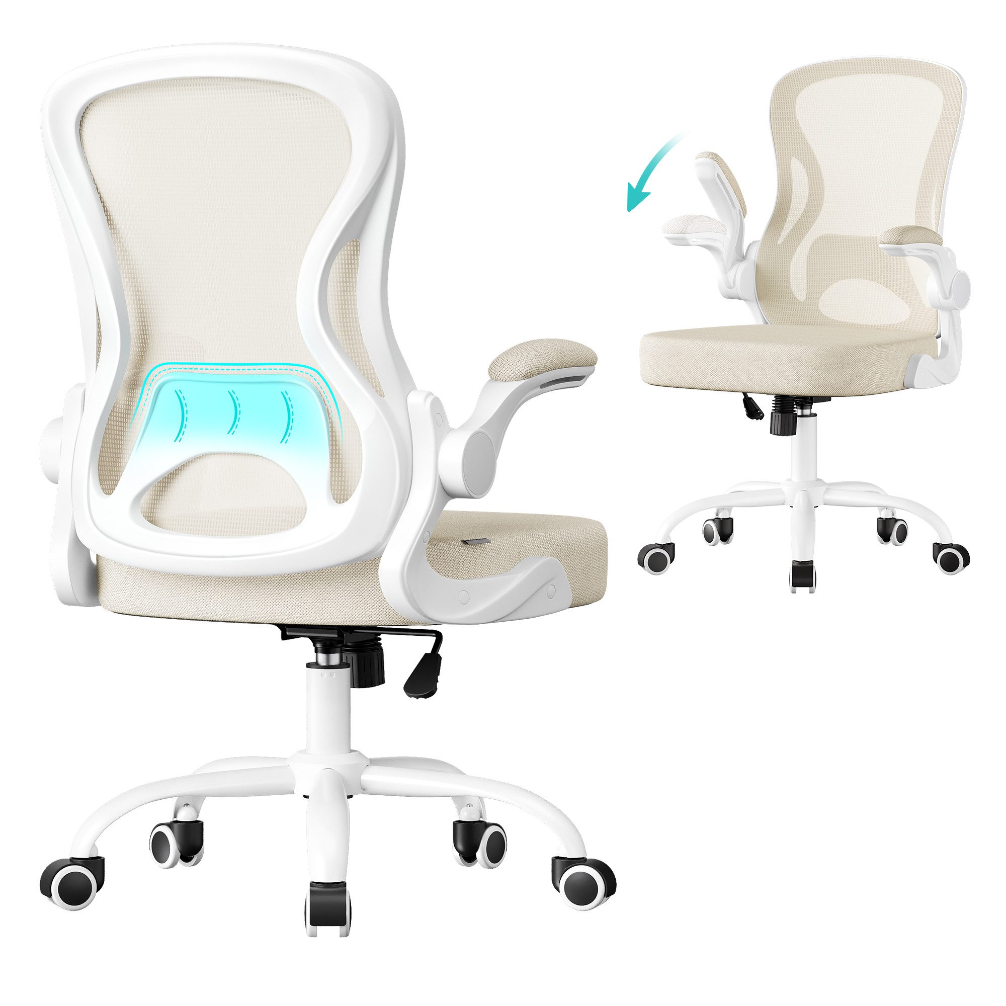 SONGMICS Bürostuhl ergonomisch, Drehstuhl mit Netzgewebe, Schreibtischstuhl mit Lendenstütze