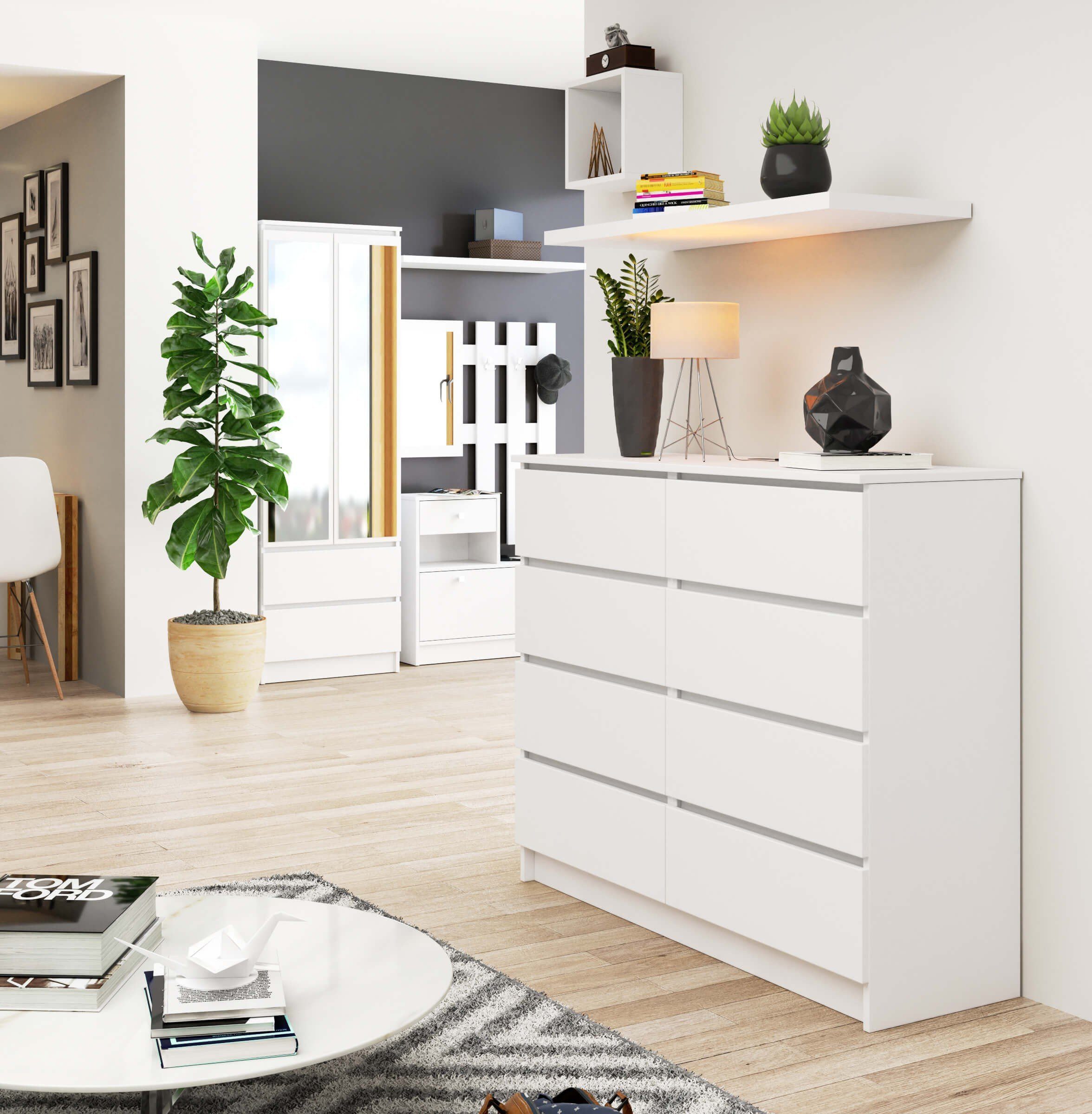 Raumhirsch Furniture Kommode mit 8 Schubladen 120 cm breit Holz Schrank Sideboard, (viele Farbvarianten - Maße: 120 x 99 x 40 cm) - Hochwertig & stabil – Bild 3 von 5