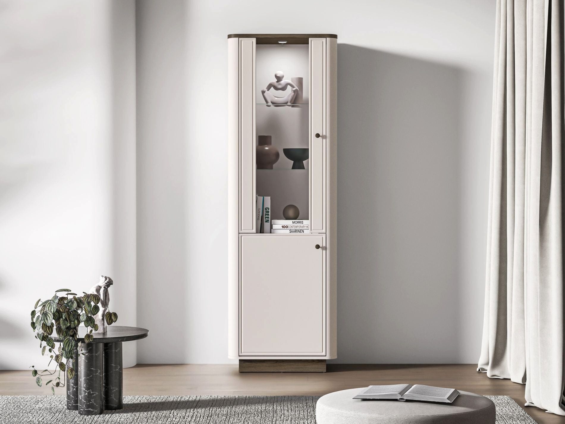 Selsey Standvitrine VILAVIO Vitrine in Kaschmir & Eiche-Optik, LED-Beleuchtung, Soft-Close