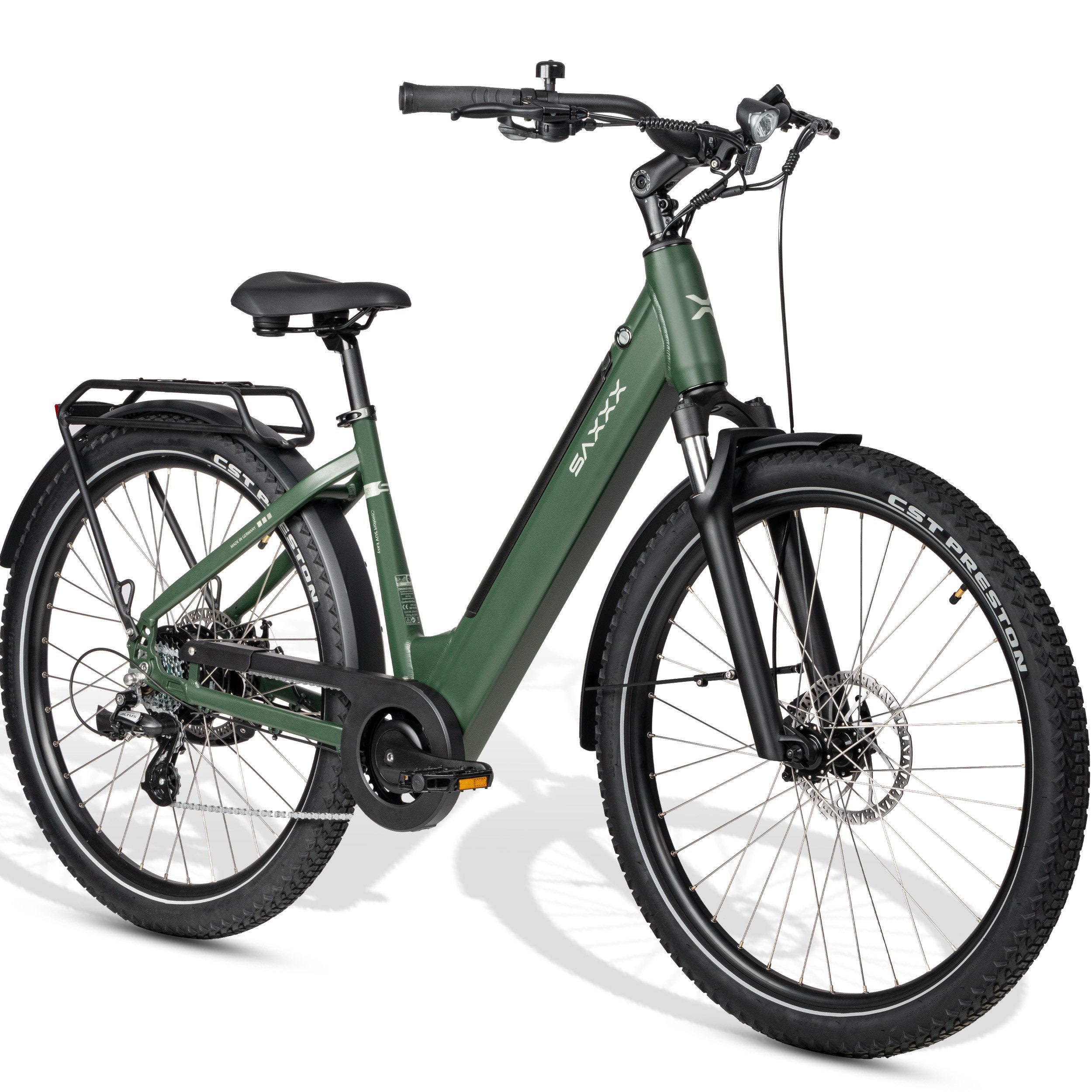 SAXXX E-Bike Cityrad Damen und Herren 28x2,35 Zoll, SAXXX SUV Pedelec, 468 Wh, max. 120km, 7 Gang SHIMANO Altus Schaltwerk, Kettenschaltung, Hinterradmotor, 468 Wh, (mit Gepäckträger, mit Akku-Schlüssel, Beleuchtungsset), E-Citybike mit 250W Heckmotor, Elektrofahrrad Unisex, RH: 45cm
