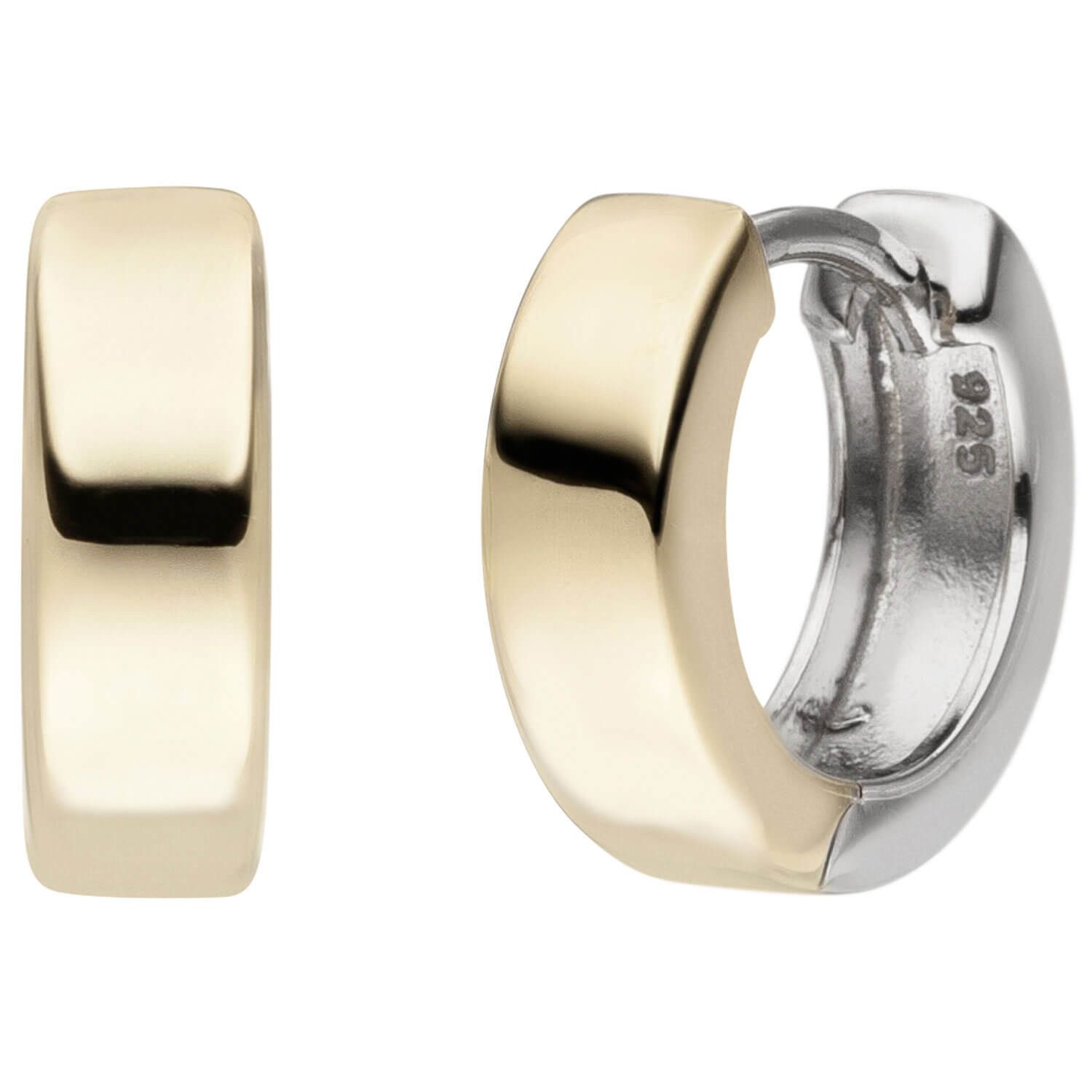 Schmuck Krone Paar Creolen Creolen aus 925 Silber bicolor vergoldet flach, Silber 925