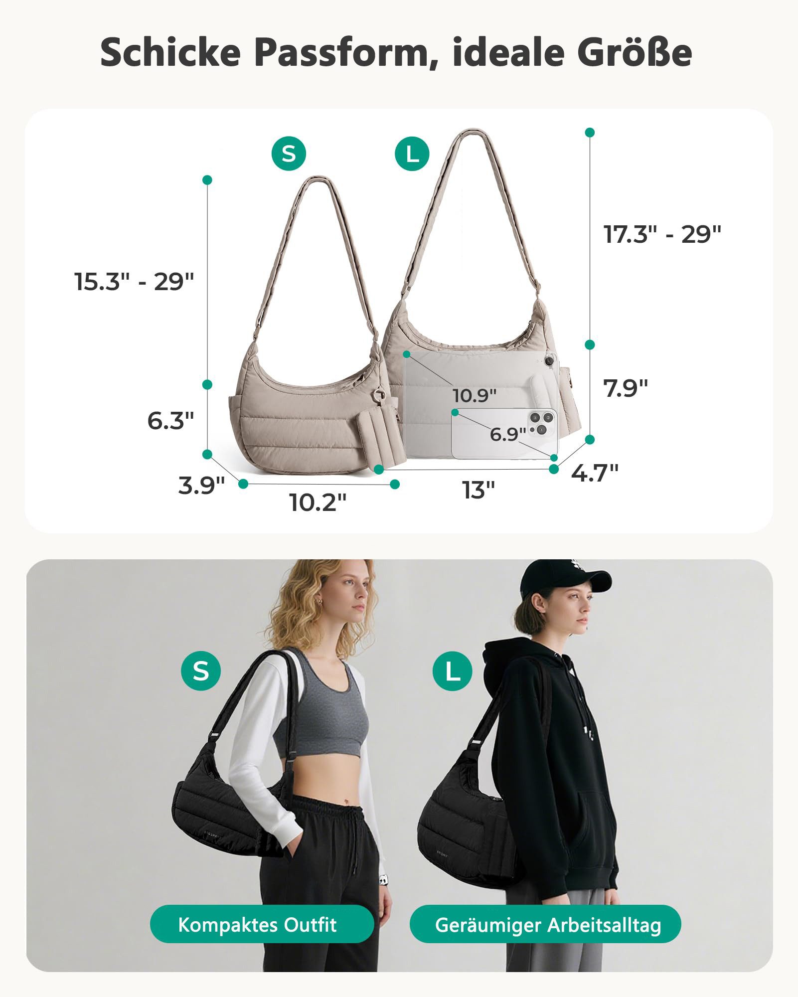 Zaewry Bauchtasche Umhängetasche Damen Crossbody Bag, Puffer Tasche Moon Bag, mit Verstellbarem Schultergurt, Handtasche für Arbeit, Reise, Alltag