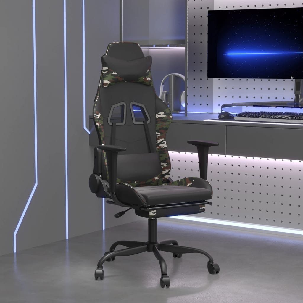 vidaXL Gaming-Stuhl Gaming-Stuhl mit Fußstütze Schwarz und Tarnfarben Kunstleder (1 St) Schwarz und Camouflage | Schwarz und Camouflage
