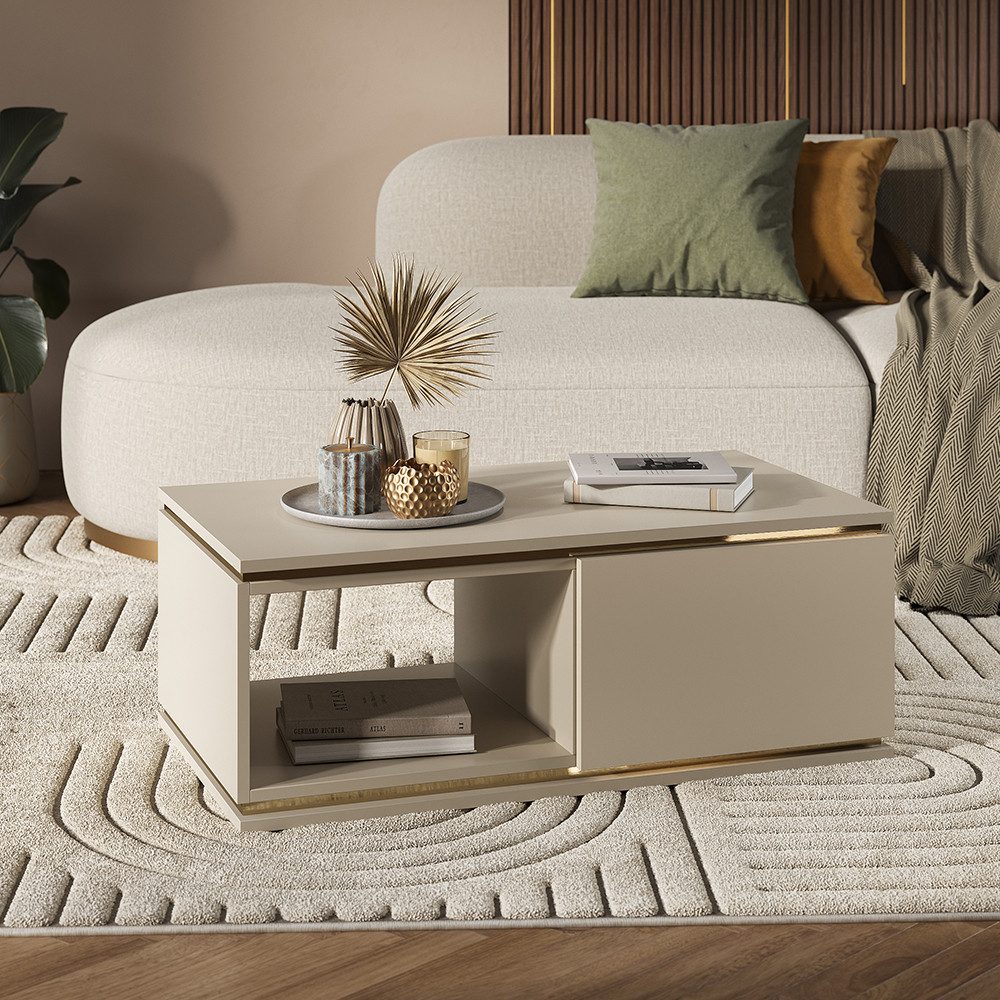 Vicco Couchtisch Linette, Cashmere/Gold, 90 x 50 cm mit Schublade günstig online kaufen