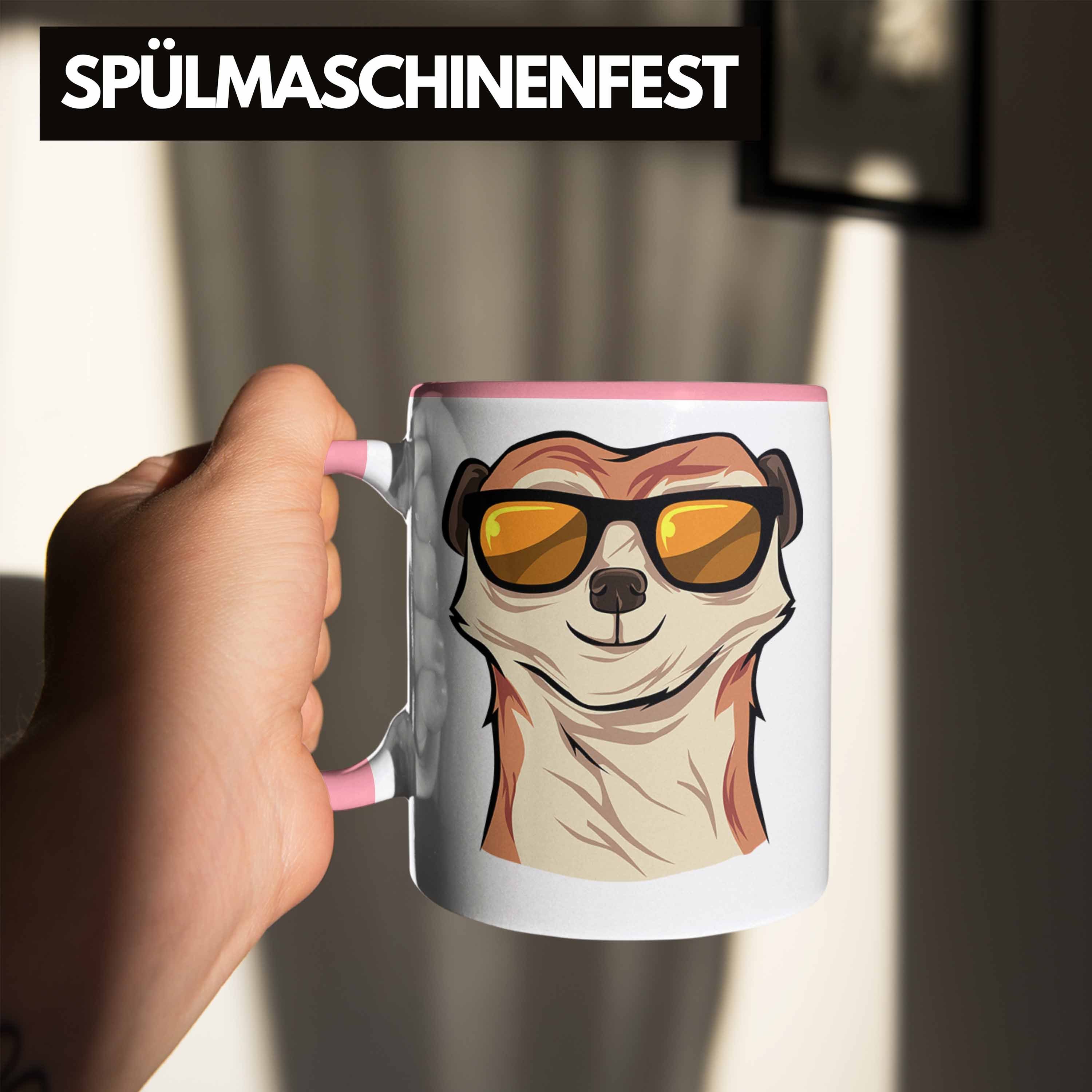 Rosa Tasse Sonnenbrille Trendation Lustige für Erdmännchen Tasse Tierliebhaber Geschenk