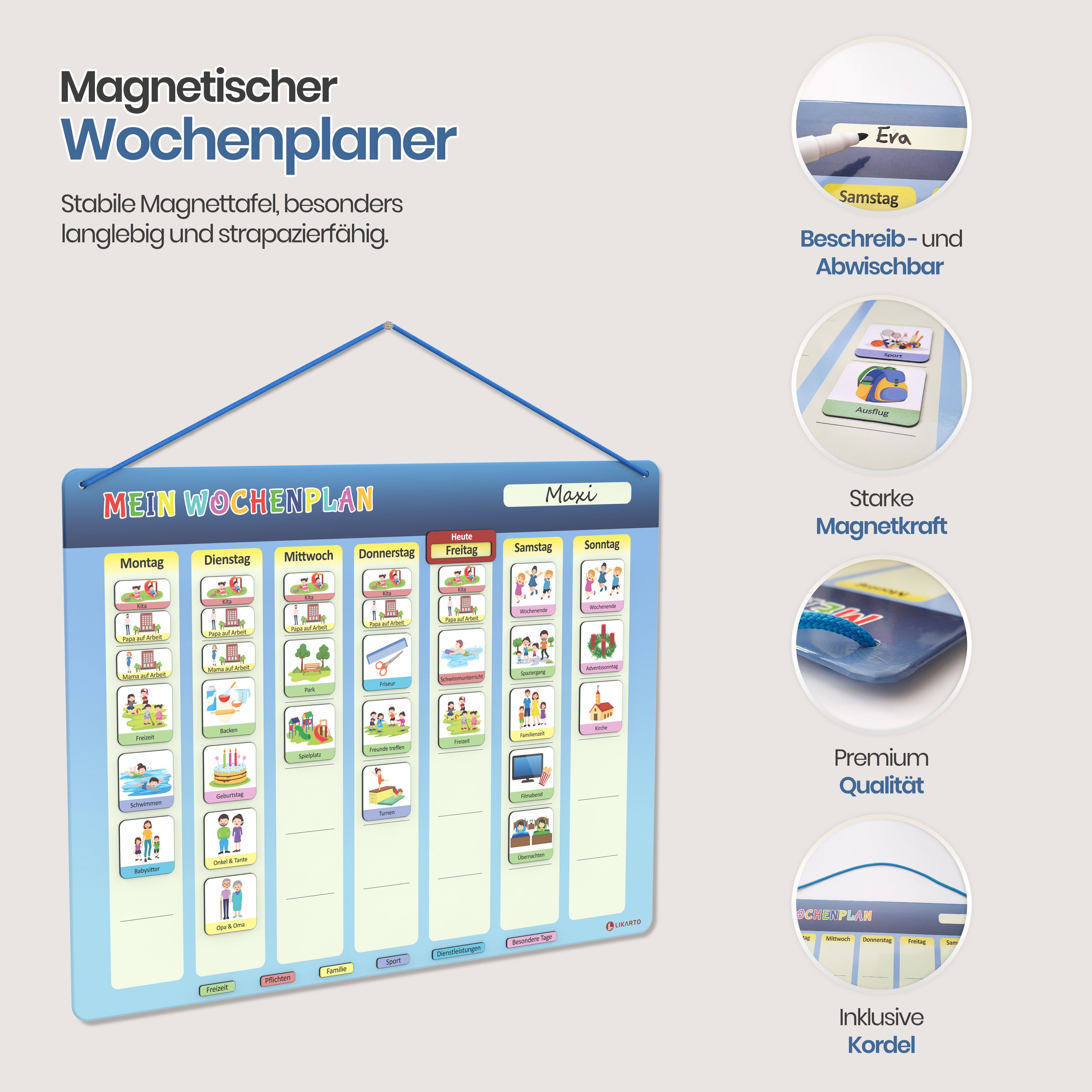 Wochenplaner Kinder - Montessori Magnettafel Inkl. 200 Magnete