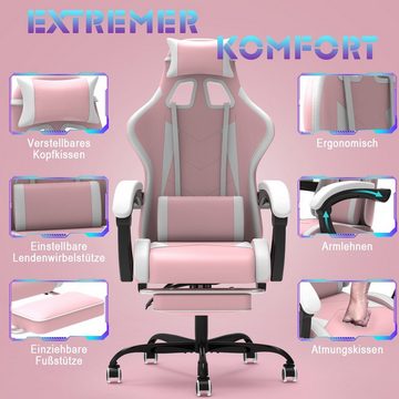 GUNJI Gaming Chair Massage Gaming Stuhl mit Fußstütze, 90-135° Rückenlehne einstellbar