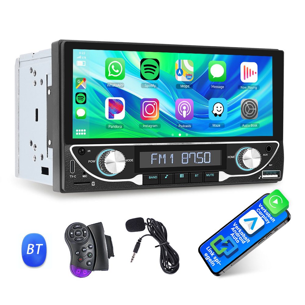 Hikity 2DIN 6.86" HD Touchscreen Universal Auto MP5 Player Autoradio (FM, bluetooth, Spiegel Link, Steuerung über das Lenkrad, Unterstützung TF/USB Rückfahrkamera, carplay&android auto)