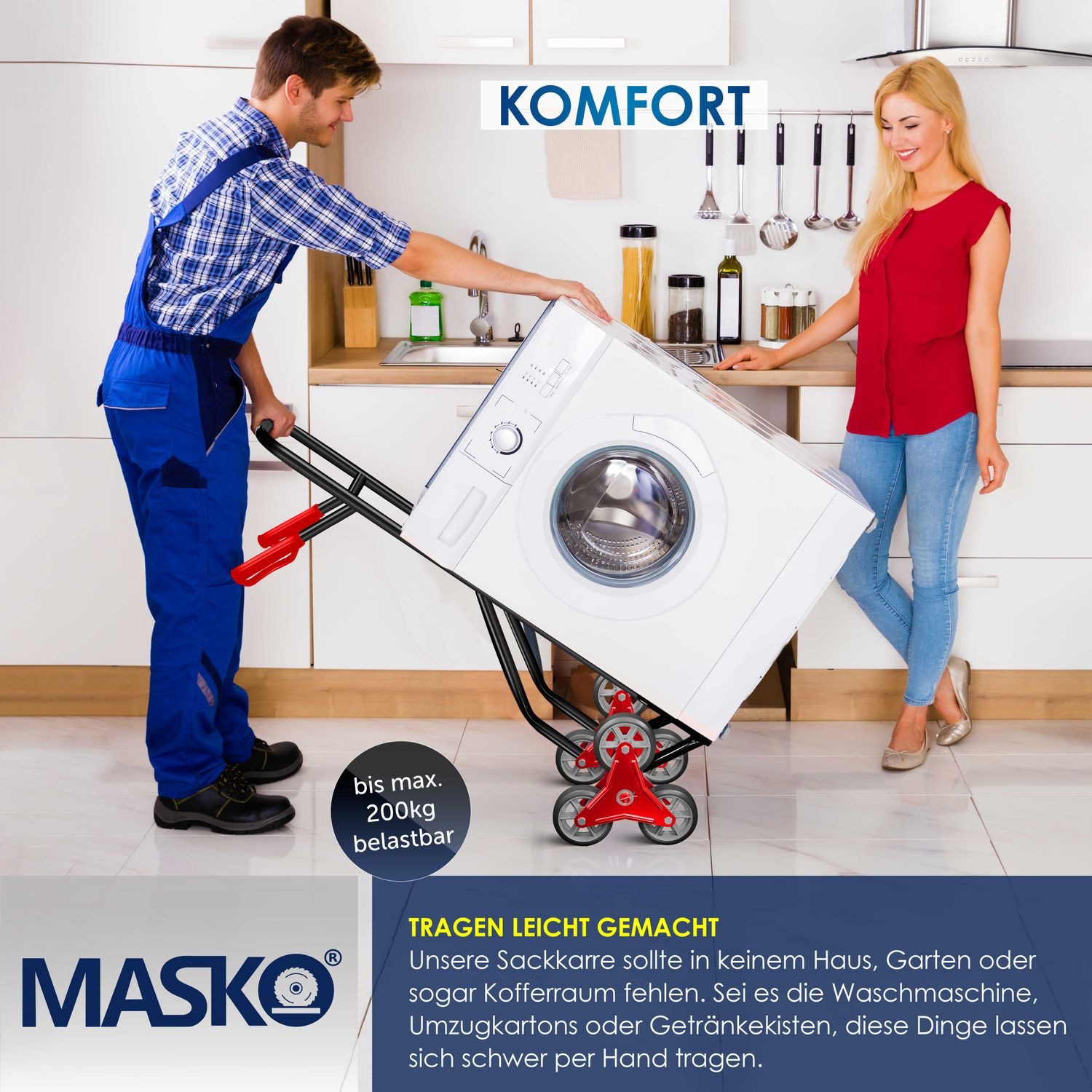 MASKO hand truck, stair climbing hand truck 200kg transport hand truck stair climber