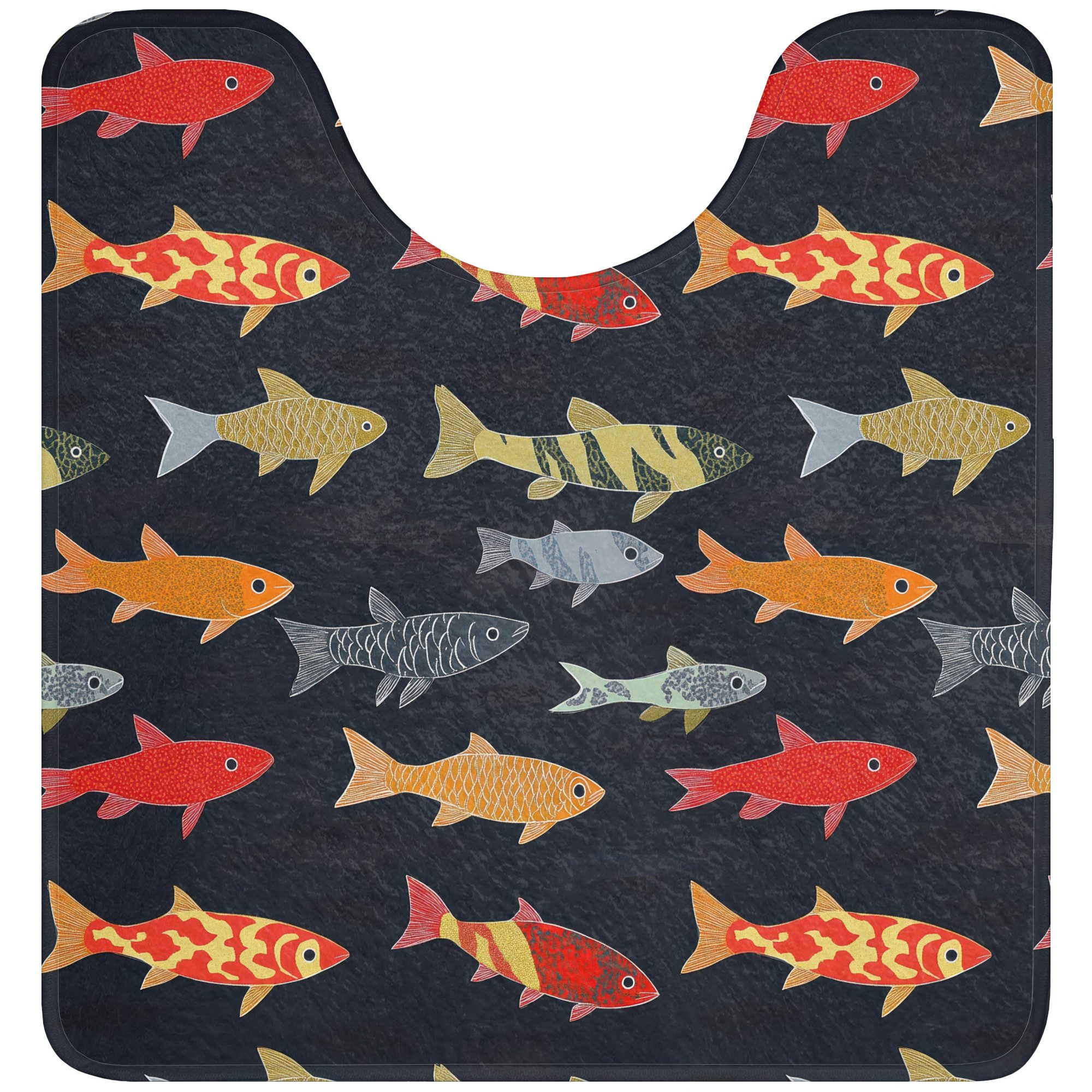 OnlyWow WC-Vorleger Fisch - Muster - Farbenfroh, Höhe 10 mm, Polyester, U-Form, Vorleger mit Ausschnitt, Toilettenvorleger, Toilettenteppich