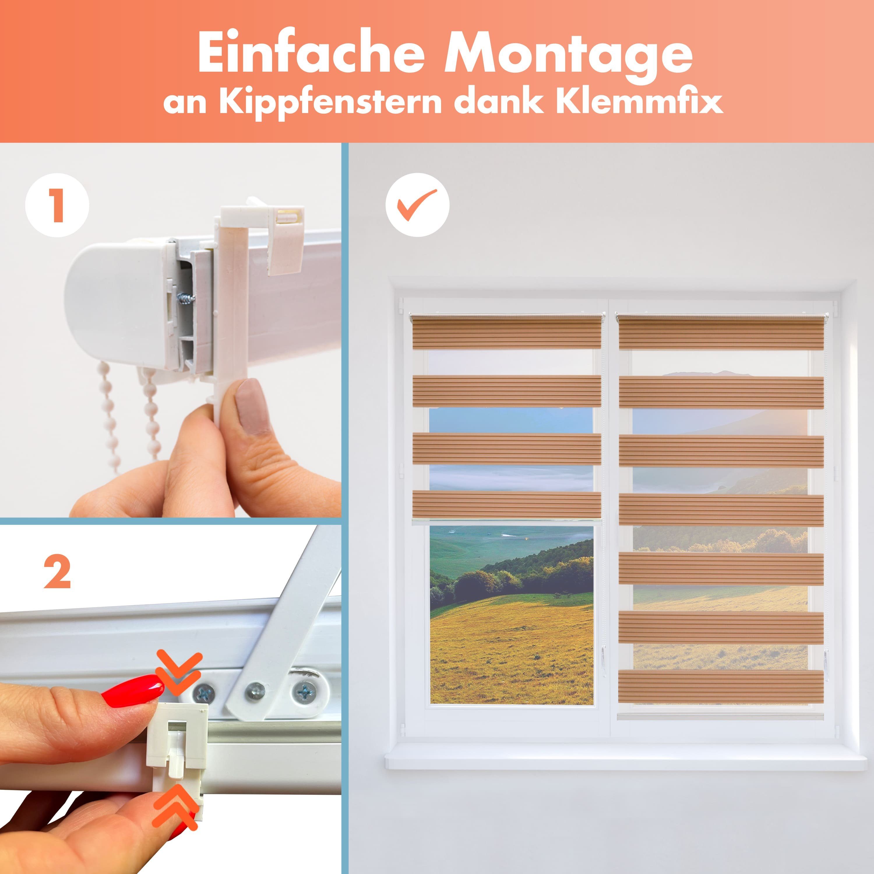 Doppelrollo Duo Rollo, Fensterrollo, Jalousien zum Klemmen, Bailena