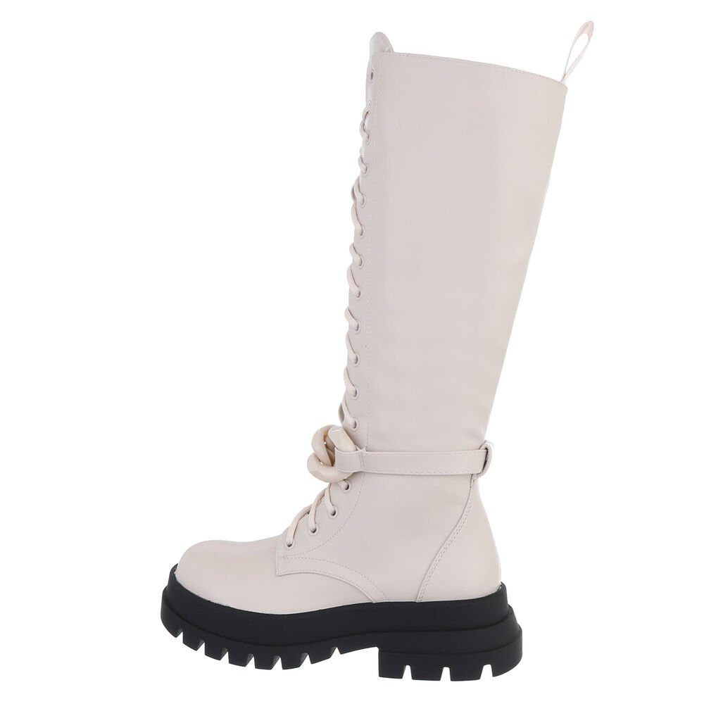 Ital-Design Damen Schnürschuhe Biker Plateaustiefel (78544576) Blockabsatz Schnürstiefel in Beige