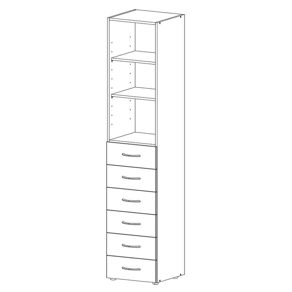 cm 6 Lomadox MIAMI-43 Schubladen, 3 Stauraumschrank weiß, ca. offene 40/185/40 Fächer,