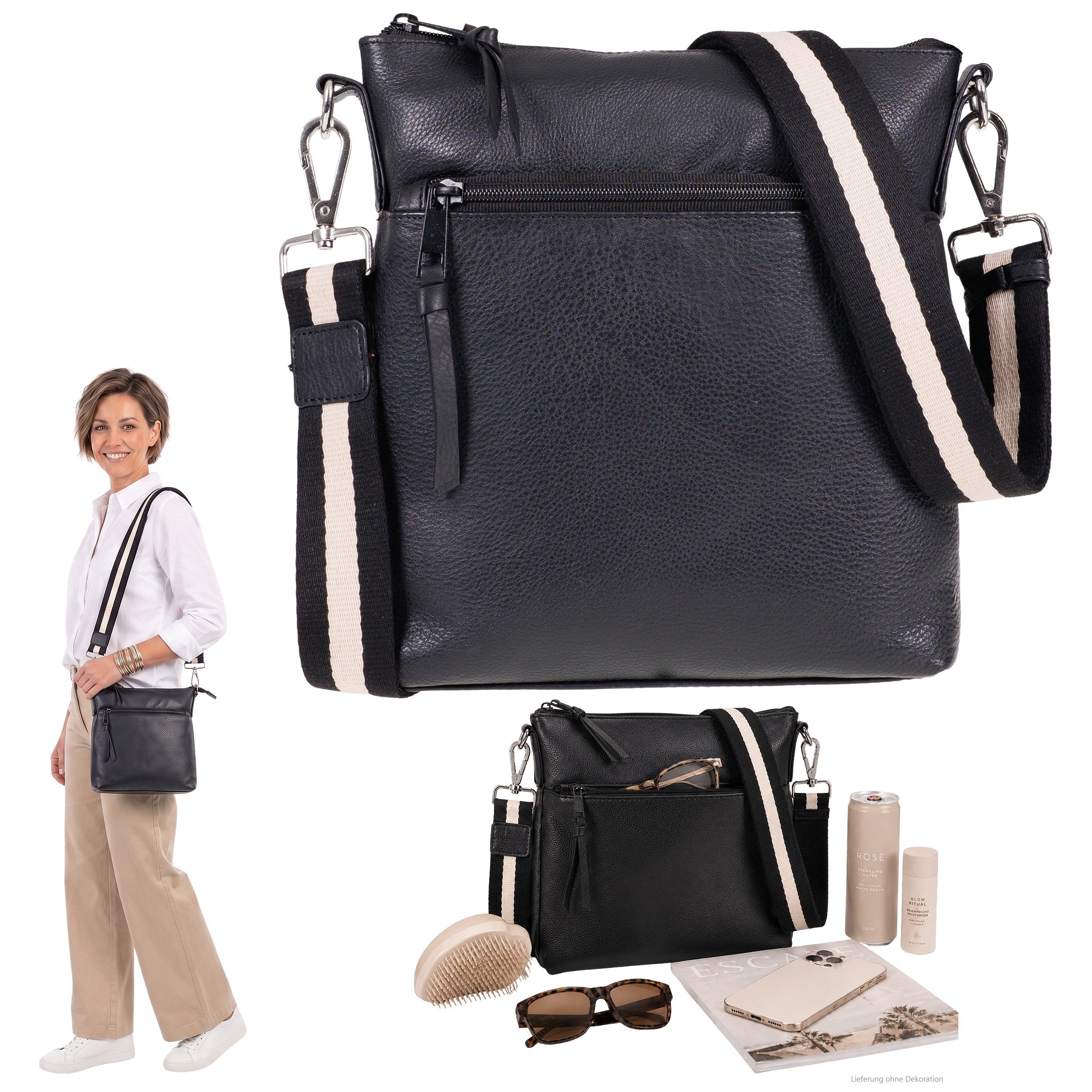 Alessandro Salvatore Handtasche Leder Tasche Umhängetasche Schultertasche Echtleder, Ledertasche Lederhandtasche Damentasche Umhänger Torino 12978 + Etui