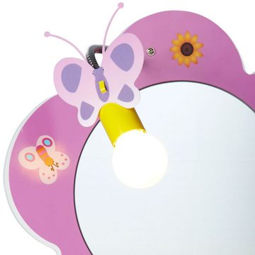 etc-shop Spiegel, Wand Spiegel Lampe Kinder Zimmer Mädchen Blumen Design Leuchte pink im