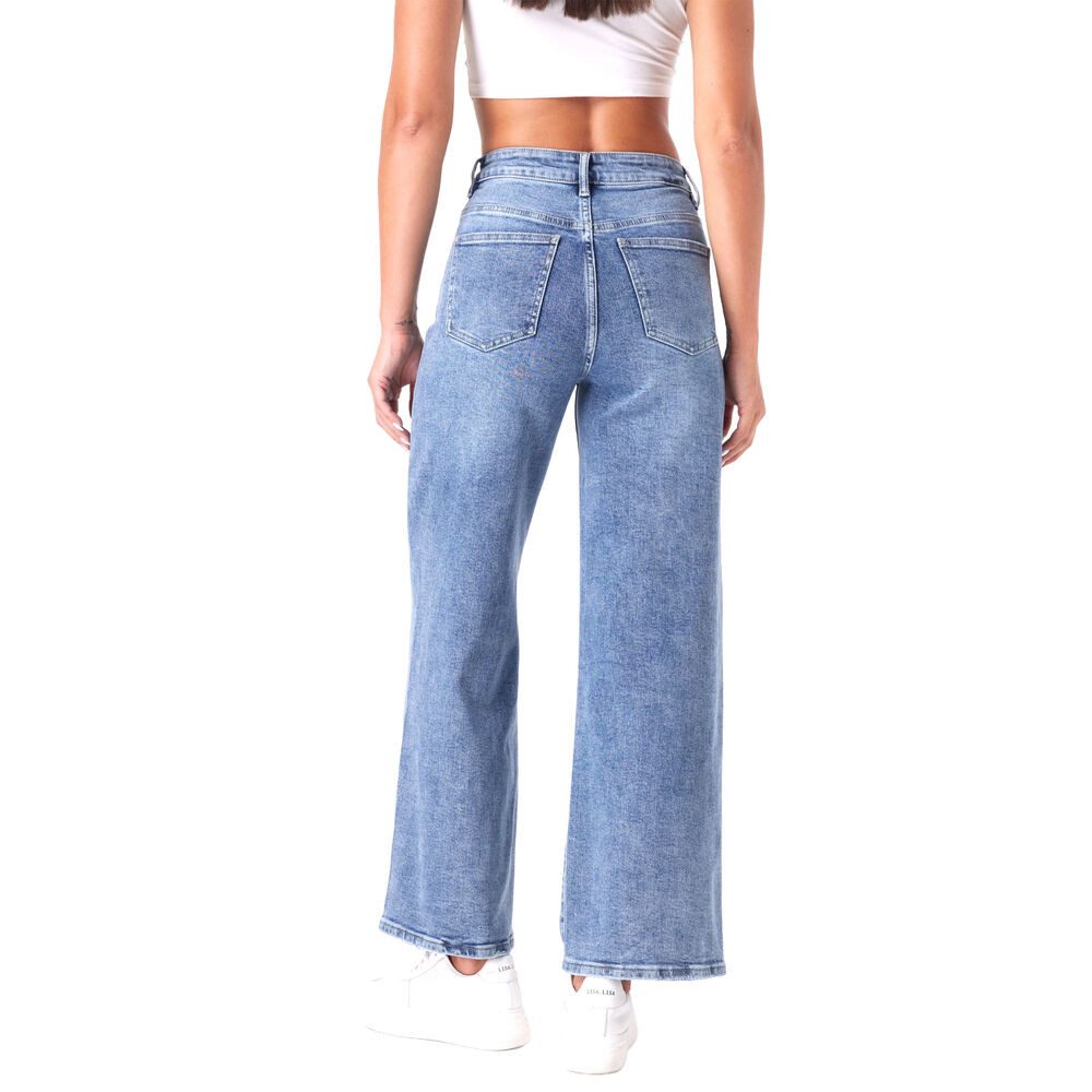 Ital-Design Dad-Jeans Damen Wide Leg Jeans High Waist Casual Denim (91767265) Destroyed-Look Stretch High Waist Jeans in Blau