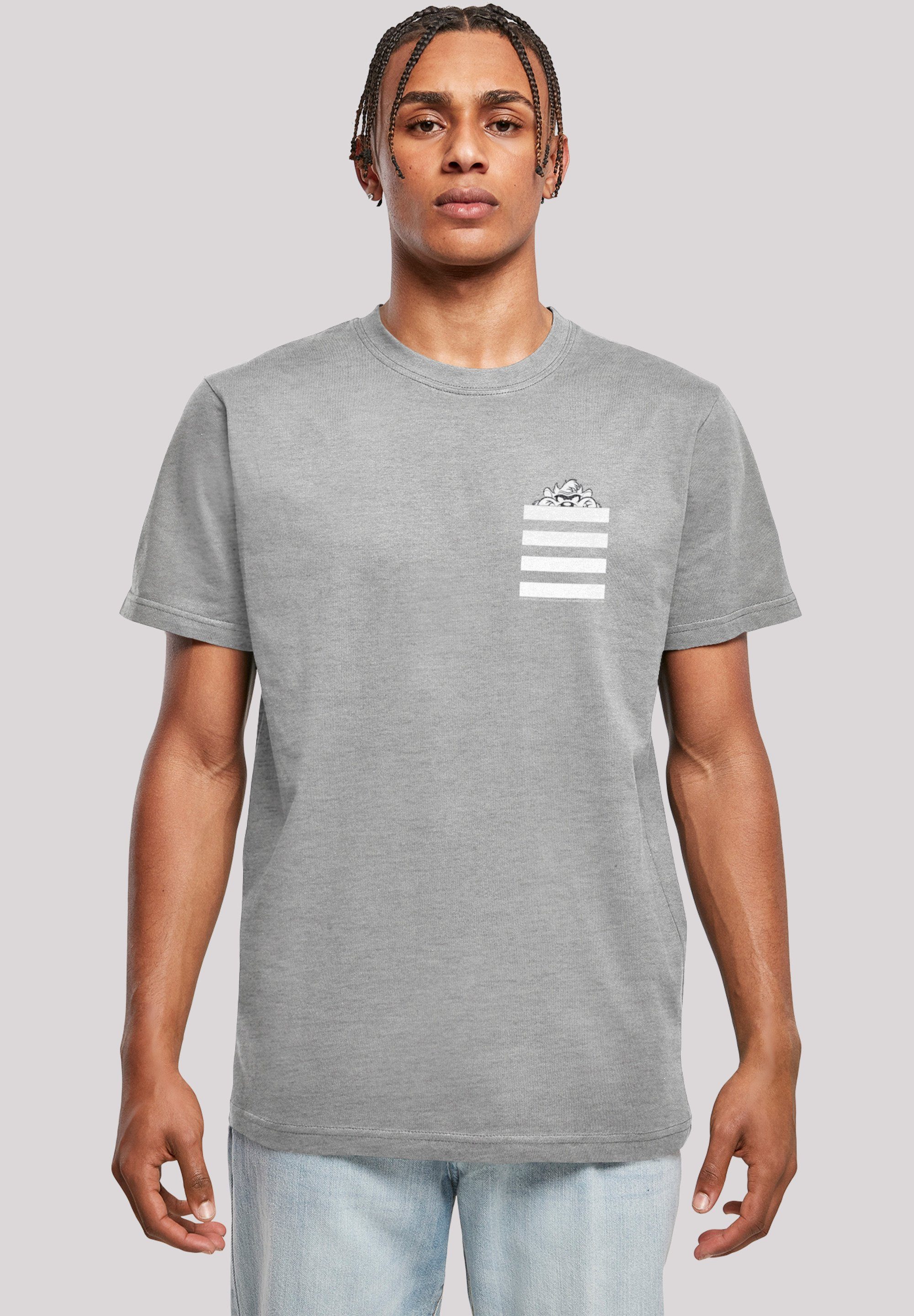 F4NT4STIC T-Shirt Looney Tunes Taz Stripes Faux Pocket Print heather grey