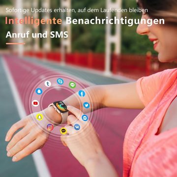 ASWEE Fur Damen Herren mit Telefonfunktion Touchscreen Fitness Tracker Smartwatch (1.85 Zoll, Android / iOS), mit Schrittzähler, 200+ Sportmodi IP68 Wasserdicht