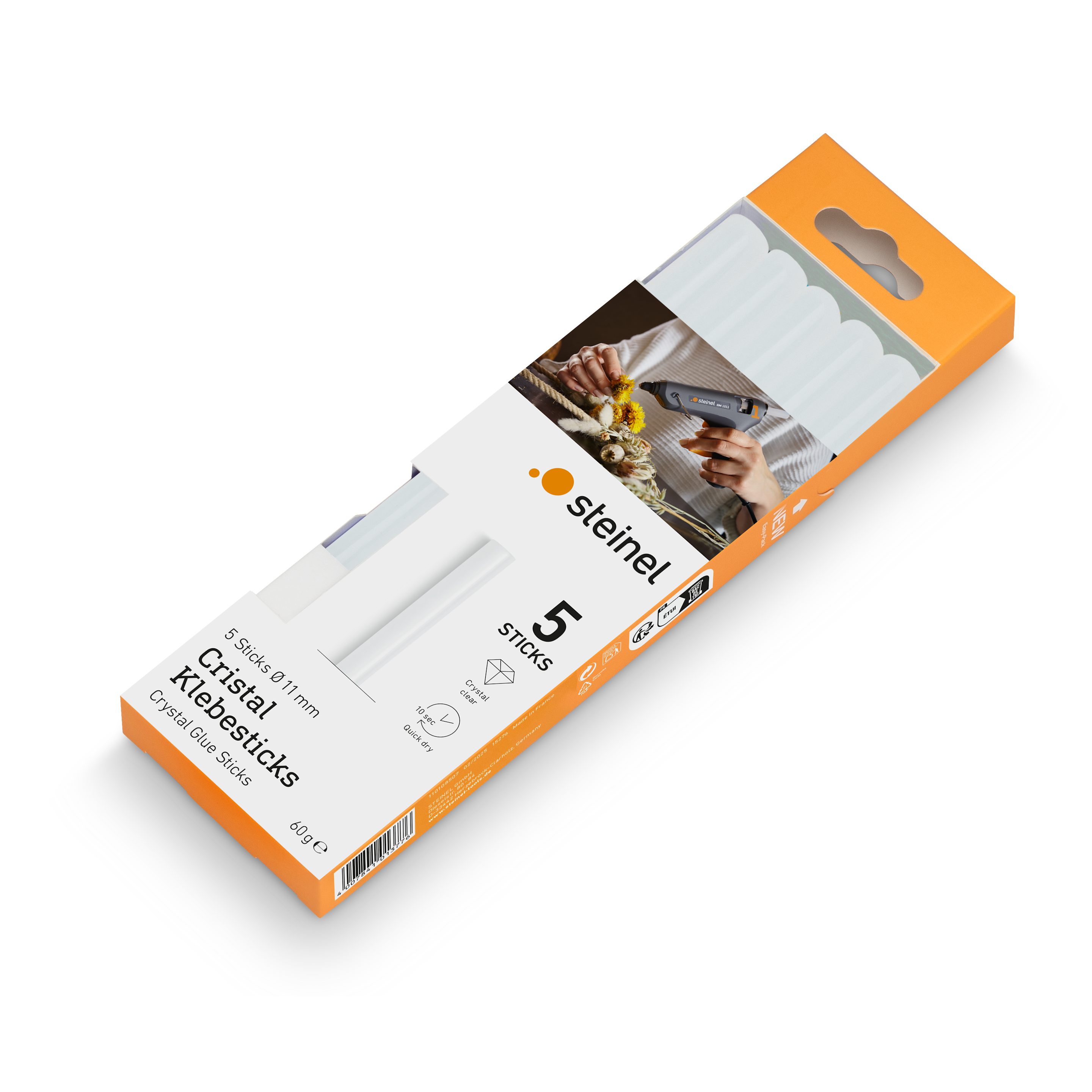 steinel Klebesticks Cristal, 11 mm, Bastelkleber, Klebstoff, Transparent, 60 g, 5 Stück