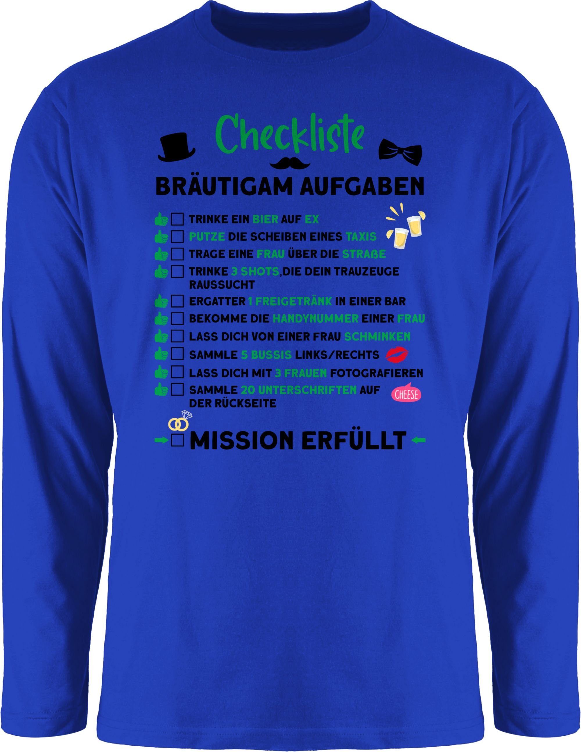 Royalblau Männer 2 Rundhalsshirt Aufgaben Checkliste Bräutigam JGA Shirtracer JGA