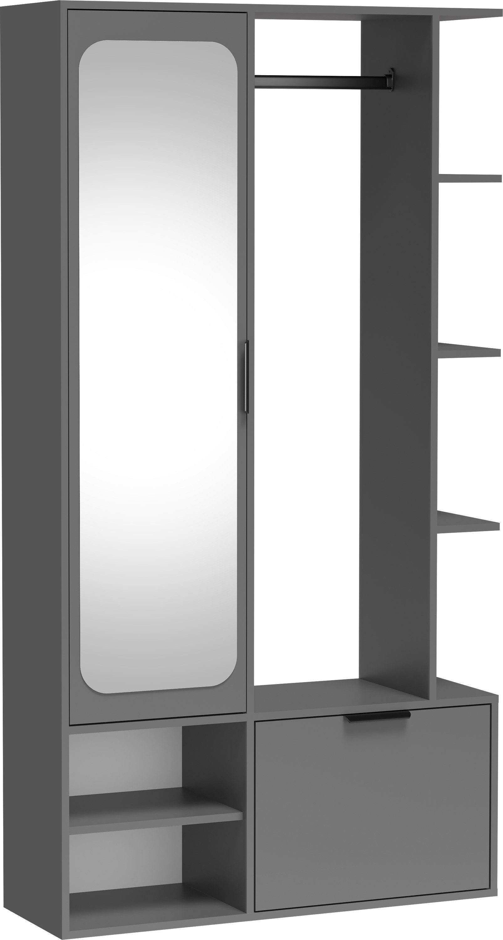 WFL GROUP Kompaktgarderobe Mela Flurgarderobe mit Spiegel, Kleiderstange und Ablagen (100 cm Breit) Universell montierbar, Links/Rechts, für Flur und Eingangsbereich