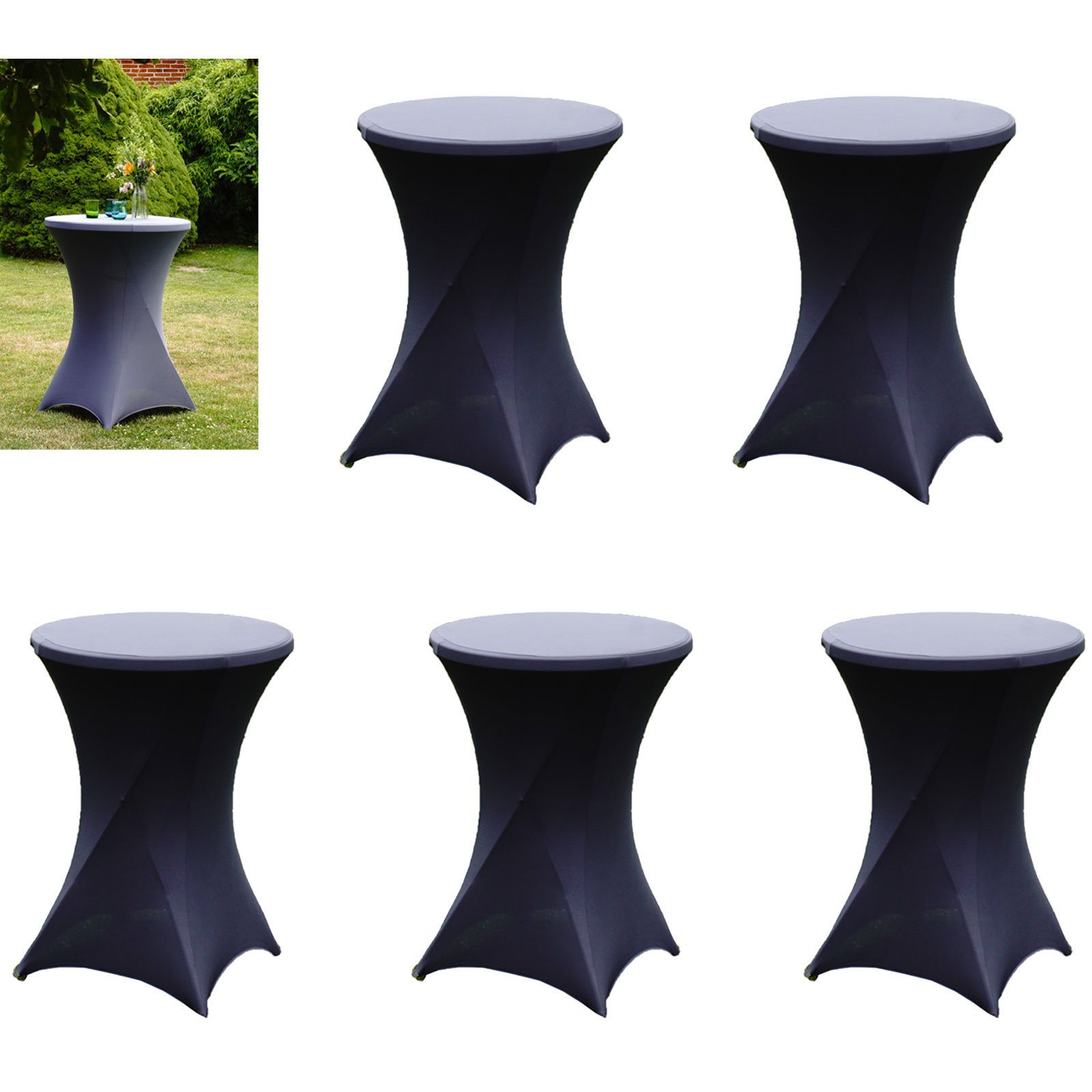 Stehtischhusse 5x Partytisch/Bistrotisch anthrazit Stretchhusse Ø 60-80 cm