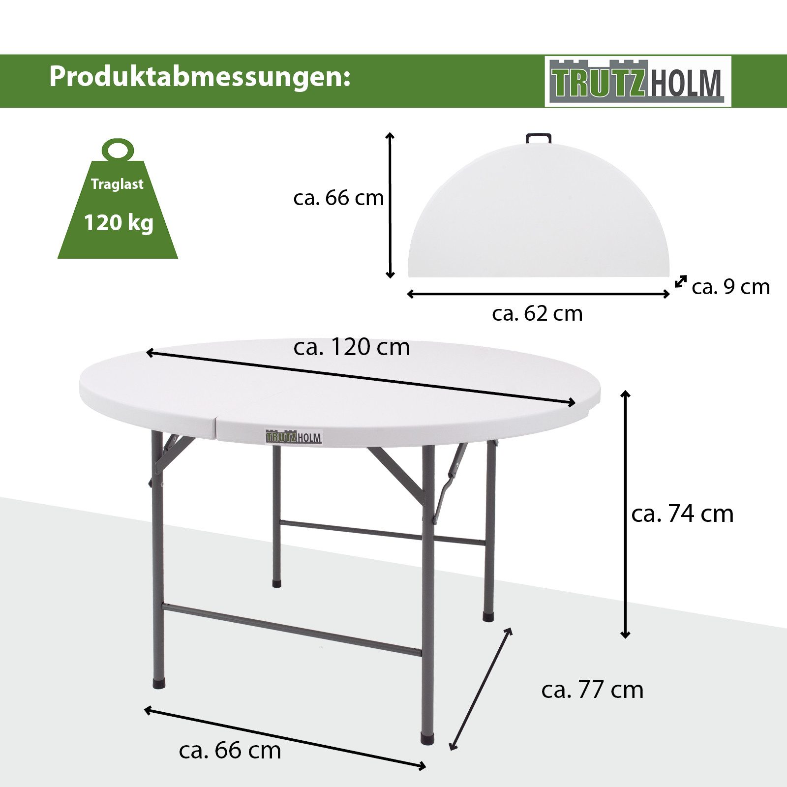 TRUTZHOLM Bierzeltgarnitur Klapptisch rund Ø 120 cm inkl. 4 Klappstühle Kunststoff Campingset, (Set, 5-tlg), Stahl pulverbeschichtet