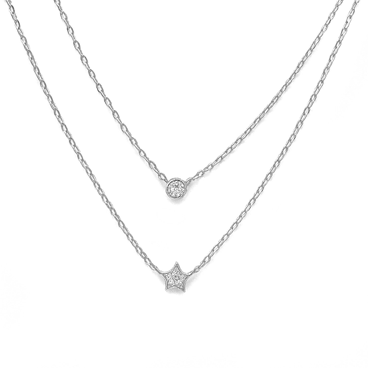 Collierkettchen Layerkette „Stellato“ 925 Silber – Stern & Zirkonia-Kreis