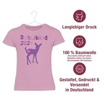 Shirtracer T-Shirt Schulkind 2024 Reh Kitz Lila Einschulung Mädchen