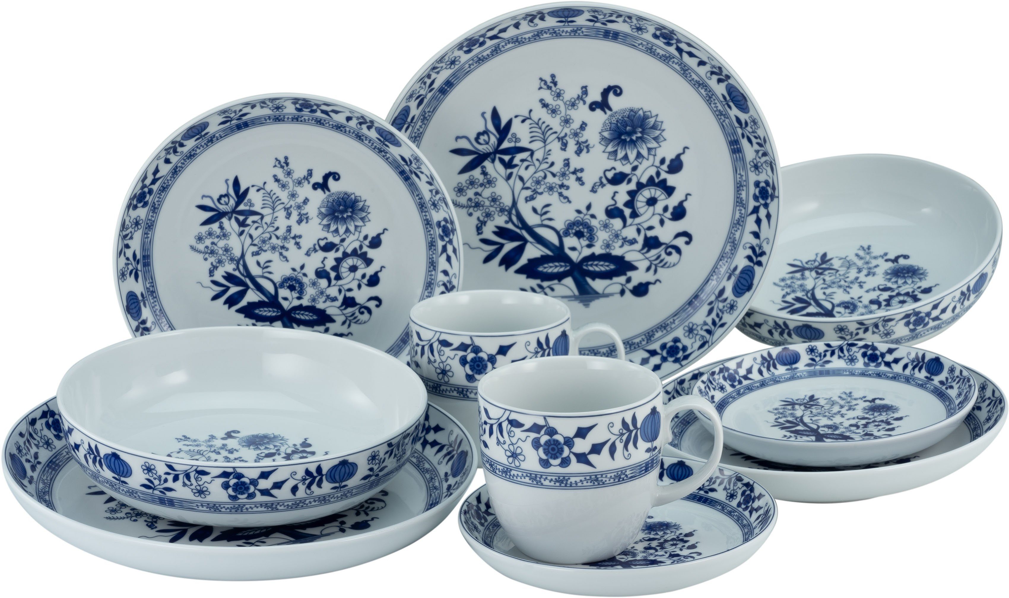 CreaTable Kombiservice Geschirr-Set Allround Zwiebelmuster (10-tlg), 2 Personen, Porzellan, Service mit traditionellem Zwiebelmuster-Dekor 10 Teile für 2 Personen