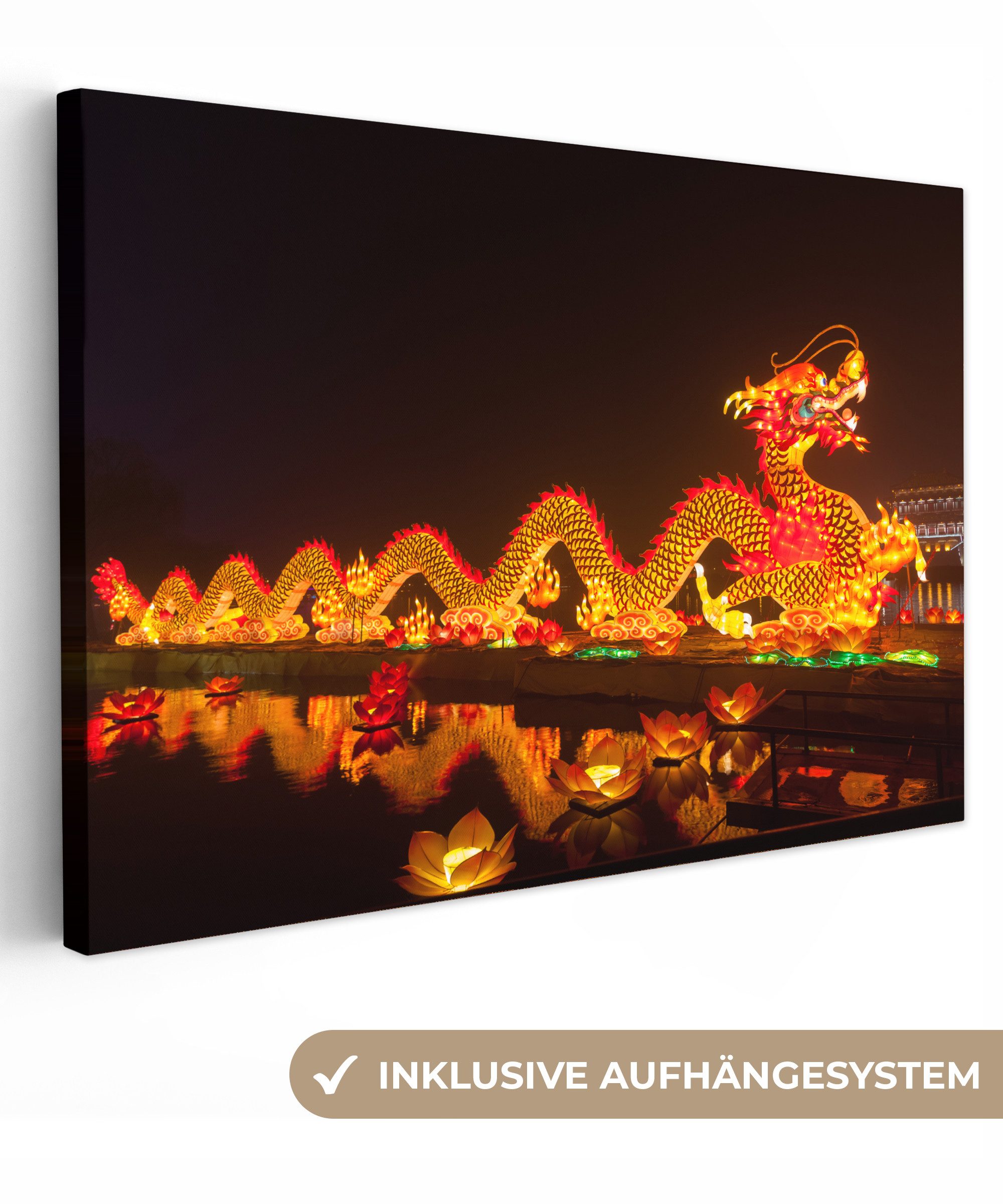 OneMillionCanvasses® Leinwandbild Ein chinesischer Drache mit Licht, Fotodruck (1 St), Leinwand Bilder Klein, Wand Dekoration Aesthetic 30x20 cm