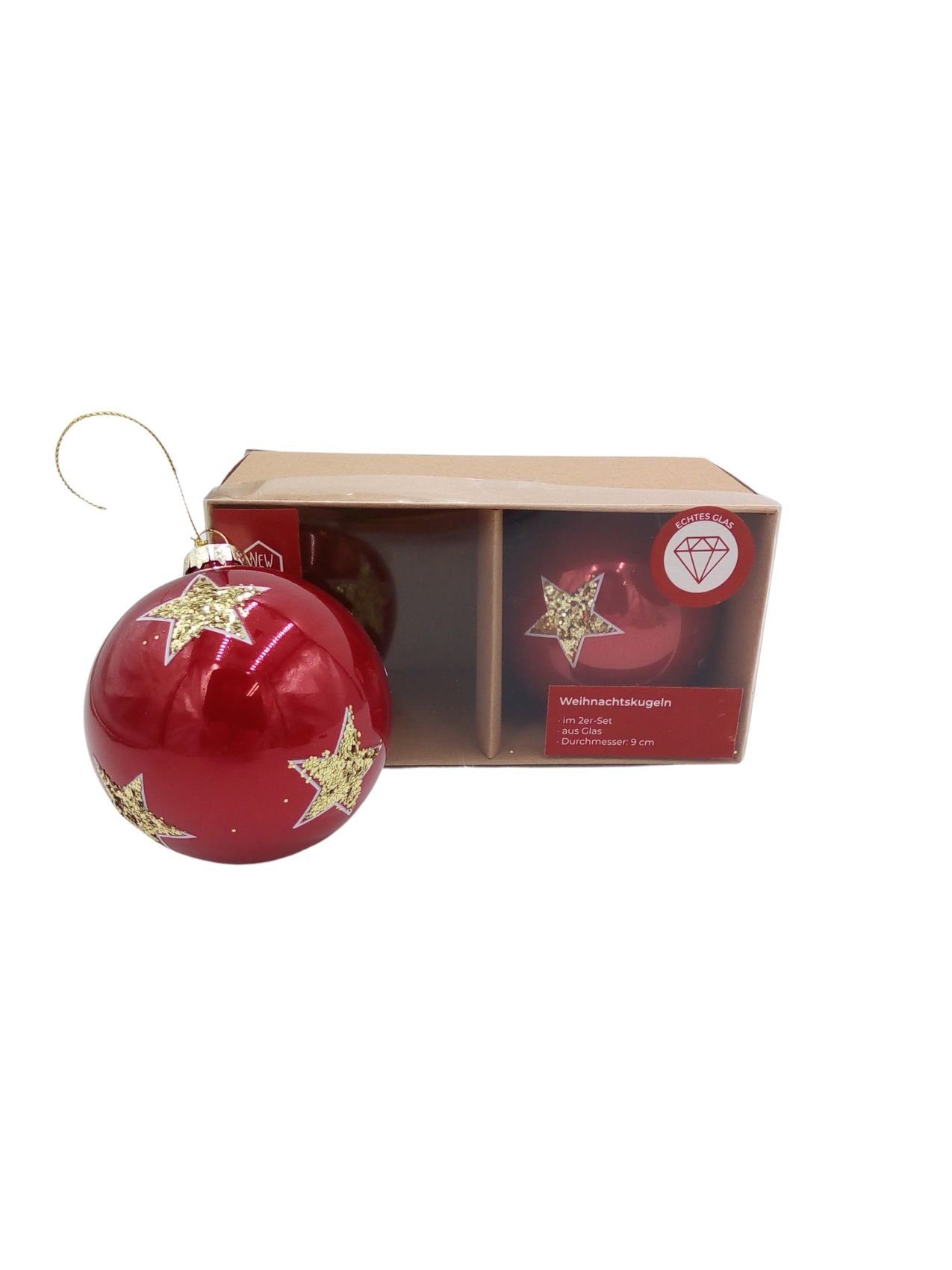 Glas-Weihnachtsbaumkugeln rot/Stern D Christbaumkugeln 2er-Set BURI Weihnachtsschmuck Weihnachtsbaumkugel