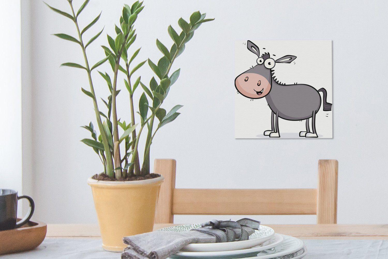 für Schlafzimmer eines Illustration Eine Wohnzimmer Leinwandbild Leinwand Esels, (1 St), Bilder grauen OneMillionCanvasses®
