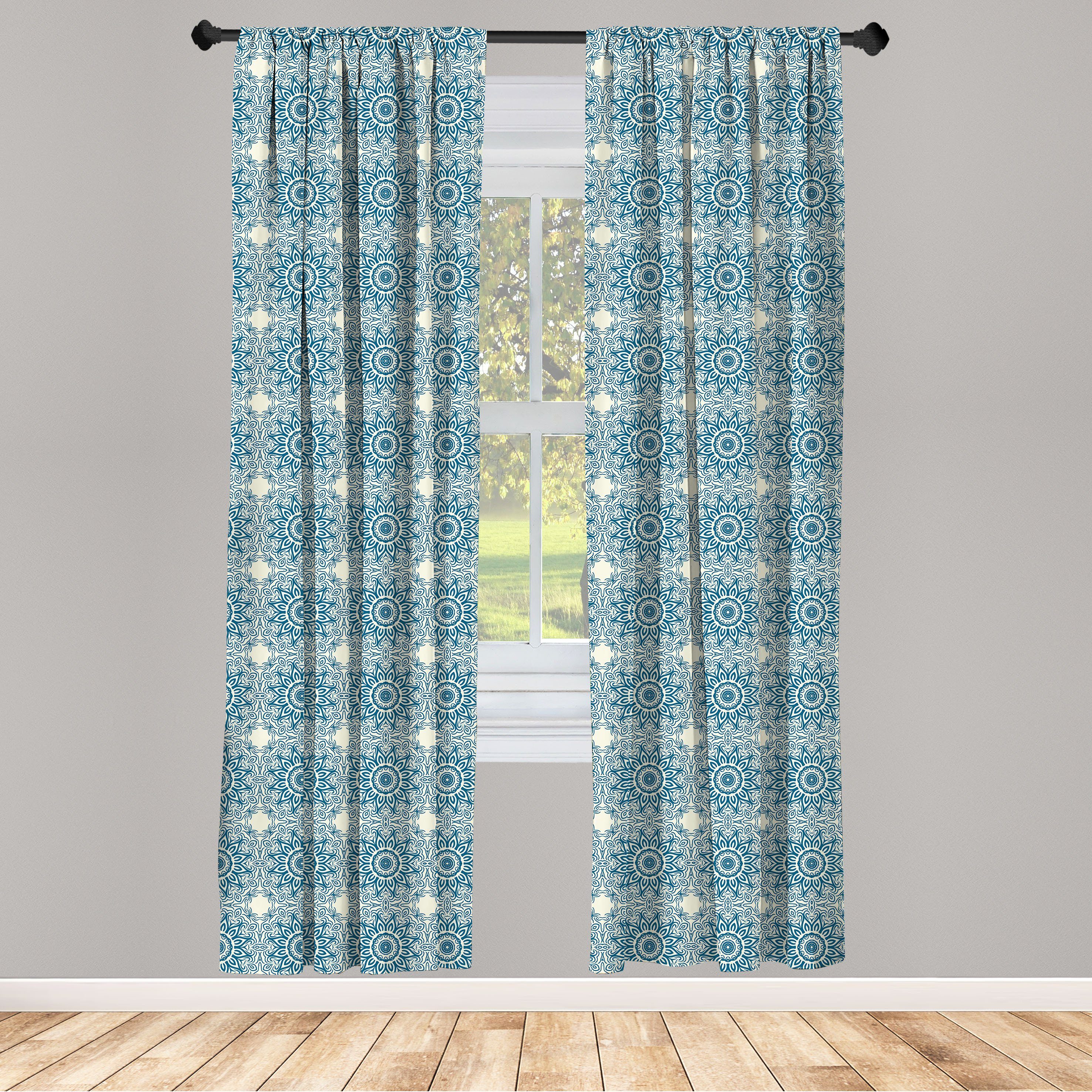 Gardine Vorhang für Wohnzimmer Schlafzimmer Dekor, Abakuhaus, Microfaser, Blauer Mandala abstrakte Sonnenblume