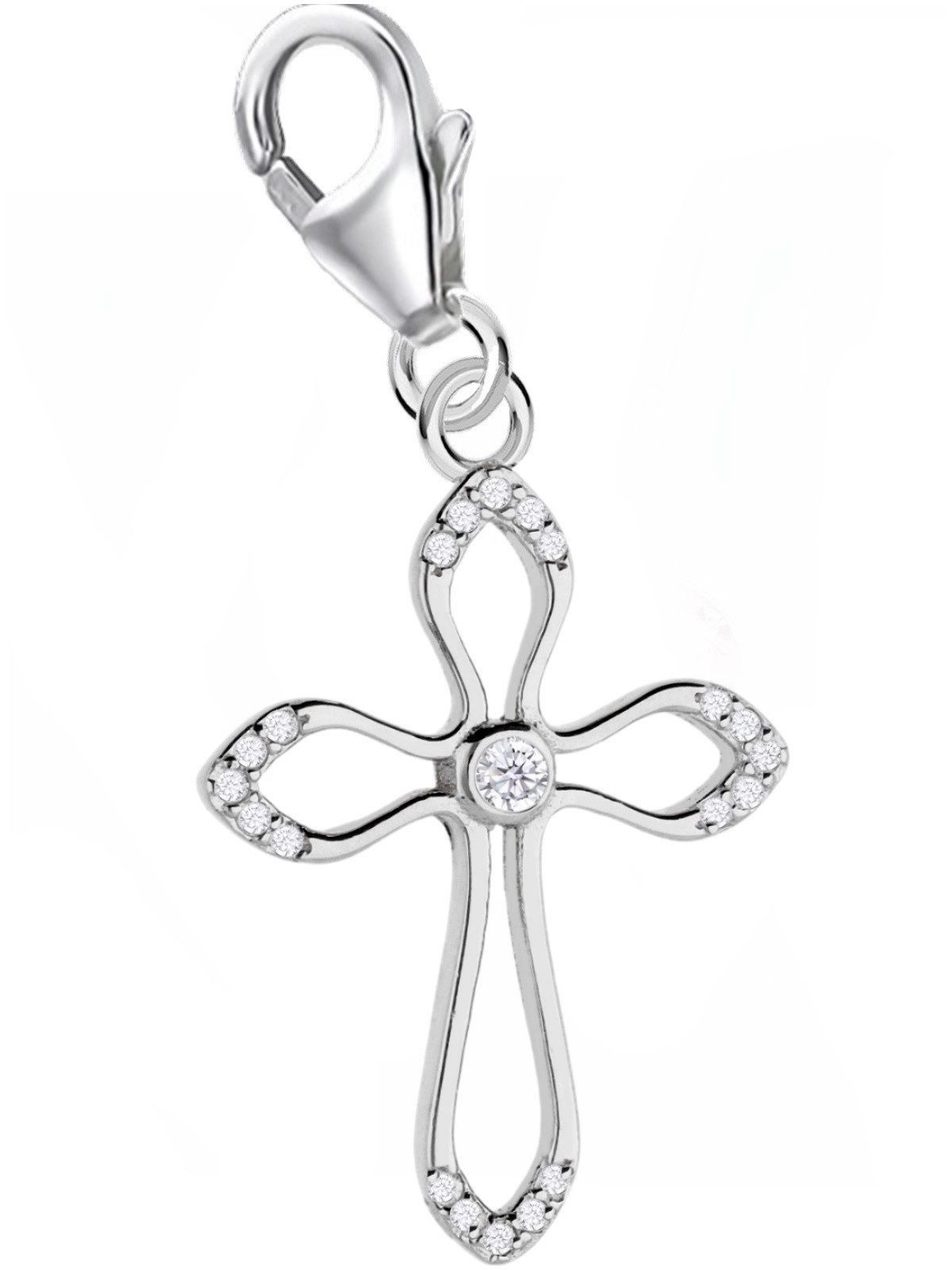 Goldene Hufeisen Charm Kreuz Zeitloser Glaubens Zirkonia Anhänger, 16793, 925 Sterling Silber Silberschmuck für Armband, mit Zirkonia
