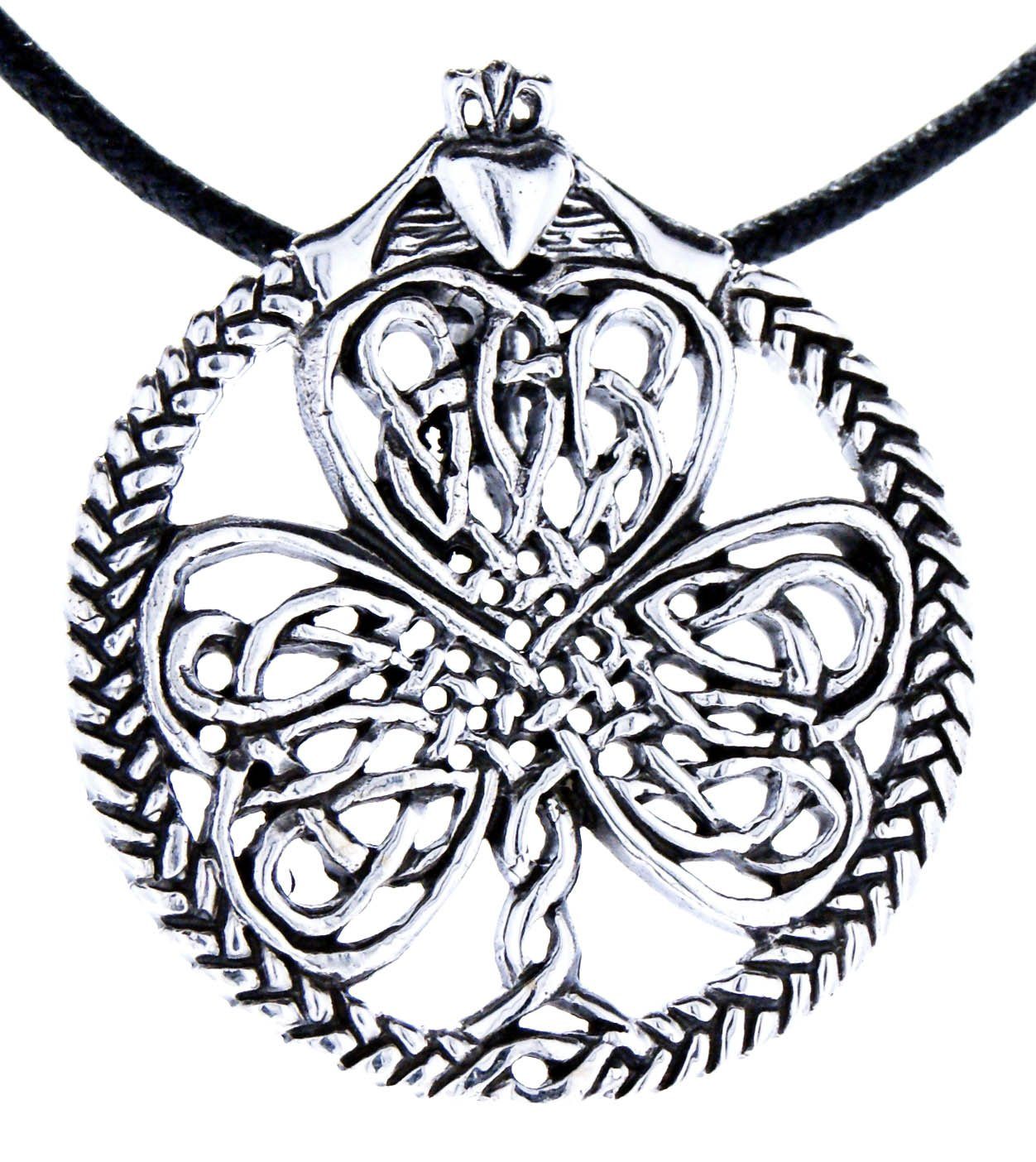 Kiss of Leather Kettenanhänger Shamrock irisches Kleeblatt Herz Krone Anhänger 925 Silber