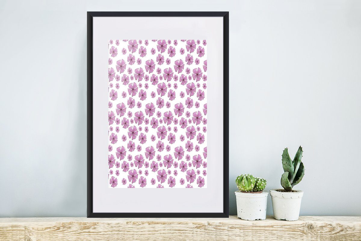 Rahmen, Blumen - mit Sakura Gerahmtes Poster, - Kunstdruck, St), (1 Schwarzem MuchoWow Poster Bilderrahmen Muster,