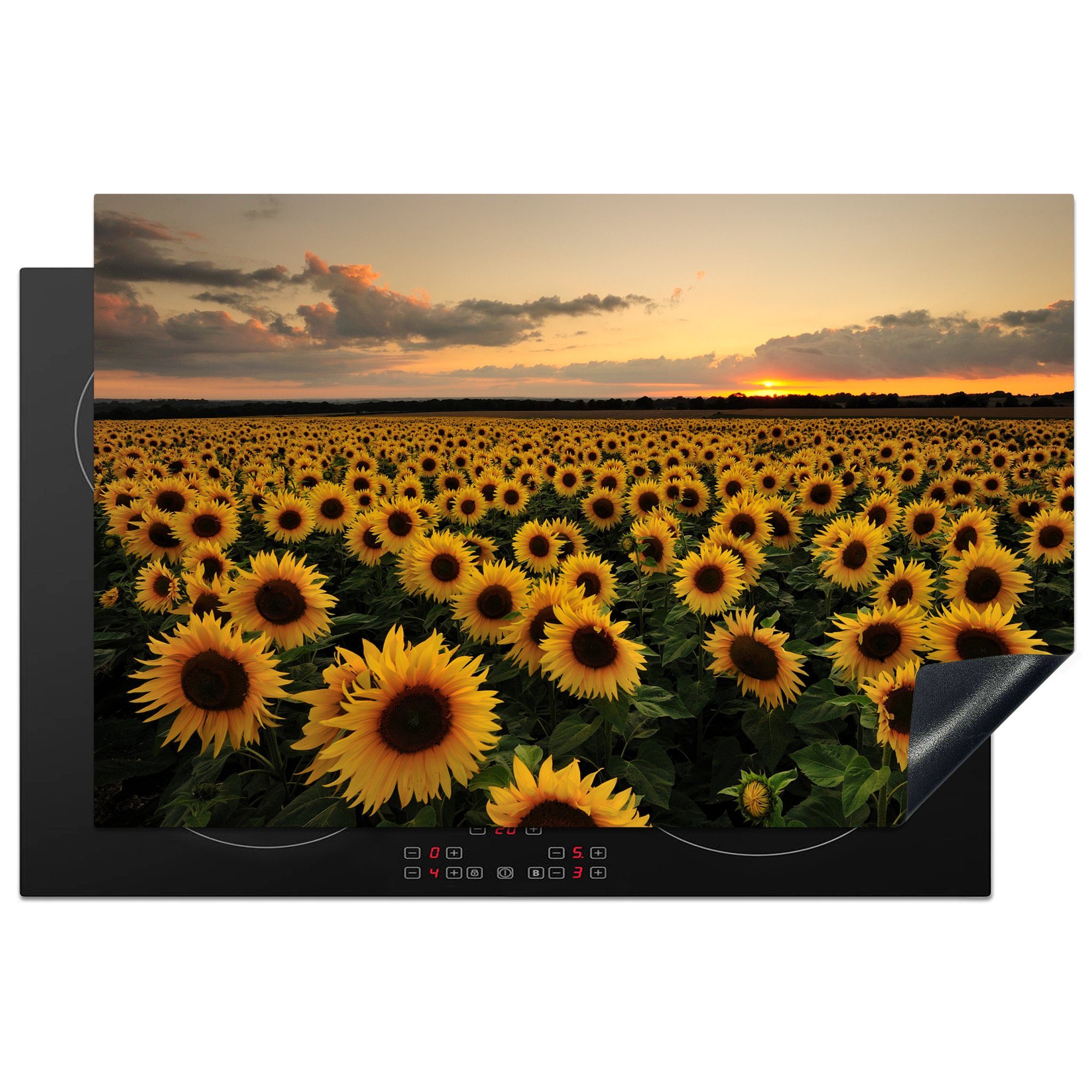 MuchoWow Herdblende-/Abdeckplatte Sonnenblume - Sonnenuntergang - Farben, Vinyl, (1 tlg), 81x52 cm, Induktionskochfeld Schutz für die küche, Ceranfeldabdeckung